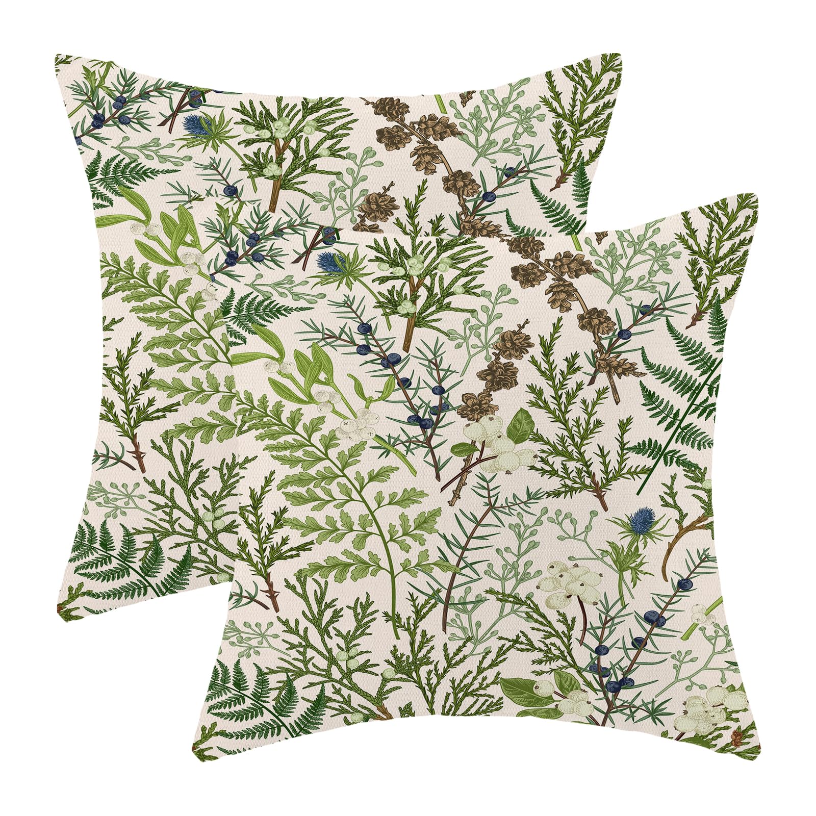 AEIOAE Spring Pillow Covers 18x18 Inch Set of 2,Sage Green Wild Flower Plant Throw Pillows Case,Seasonal Floral Outdoor Decorative Square Linen Farmhouse Decor Cushion Covers for Home Sofa Bed Couch