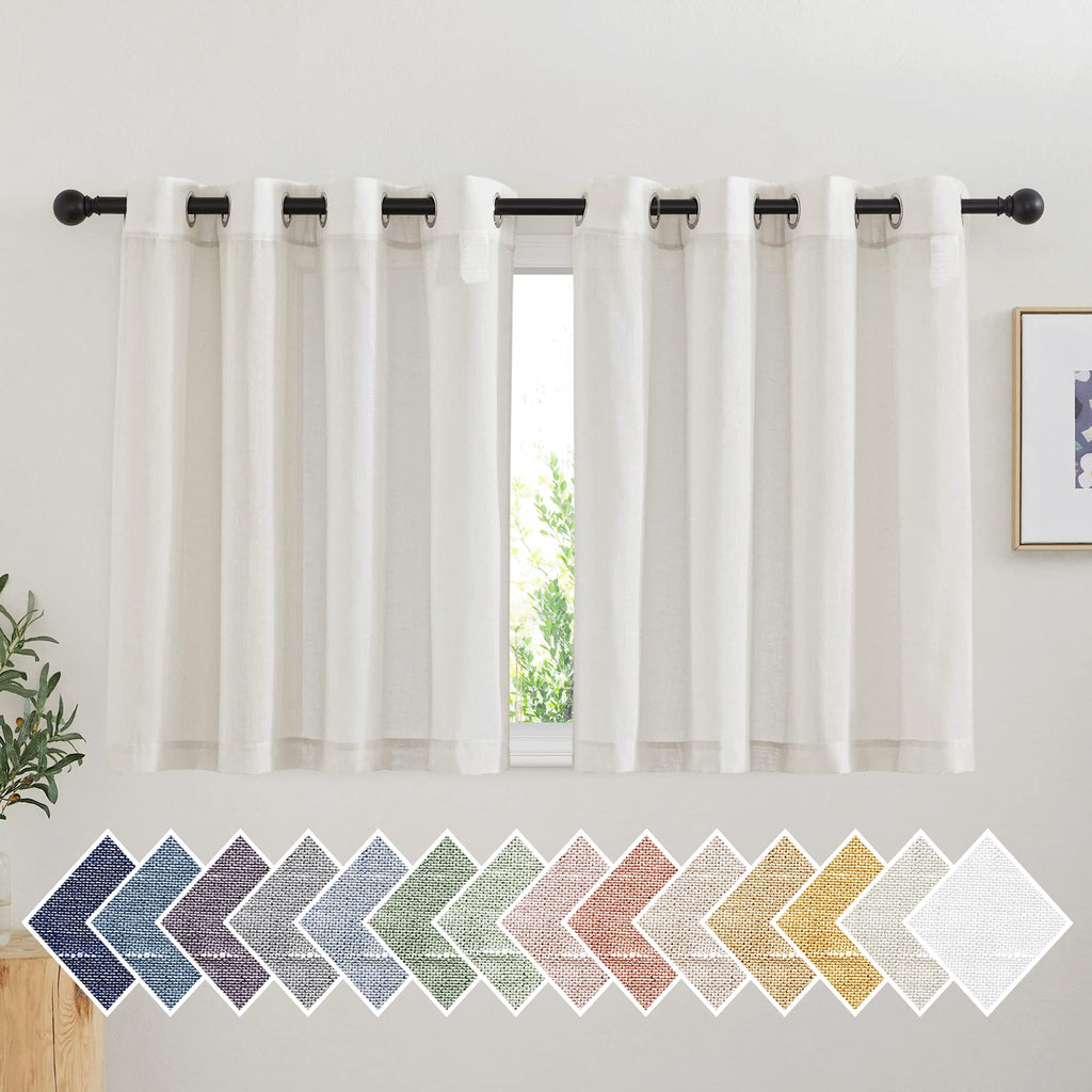 NICETOWN Linen Textured Semi Sheer Curtains 84 inches Length, Eyelet Top Bedroom Window Privacy Translucent Light Filtering Flax Sheer Drapes for Guest Room, 52 inches Wide, 2 Panels, Sea Mist