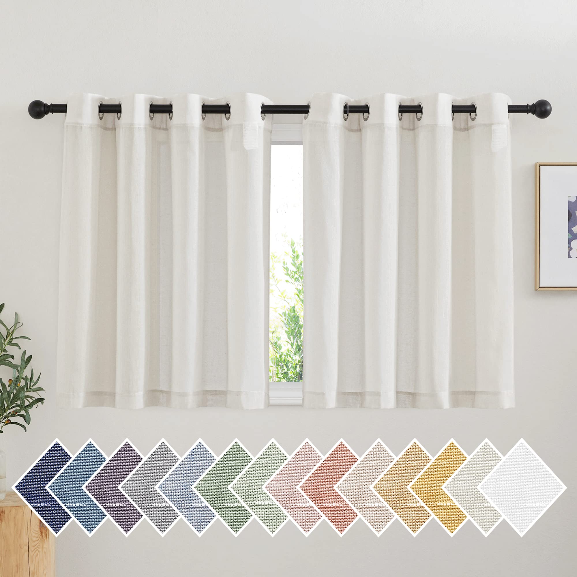 NICETOWN Linen Textured Semi Sheer Curtains 84 inches Length, Eyelet Top Bedroom Window Privacy Translucent Light Filtering Flax Sheer Drapes for Guest Room, 52 inches Wide, 2 Panels, Sea Mist
