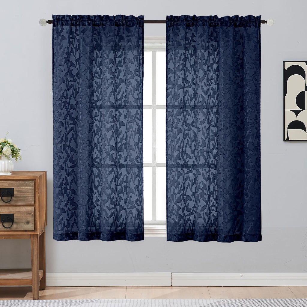 Gwine Sage Green Curtains 84 Inches Long 2 Panels Set, Light Filtering Soft Lightweight Sheer Curtains, Leaf Clip Jacquard Textured Curtain for Bedroom Living Room, 42Wx84L Inches, 2PCS