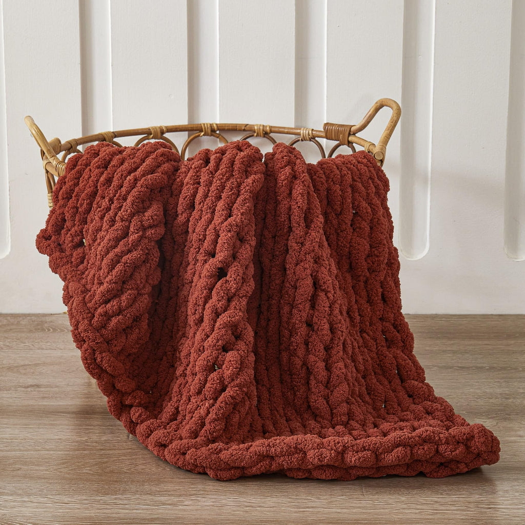 WESHIONGOO Chunky Knit Blanket Throw 40"*40" Knitted Throw Blankets for Couch Bed Fluffy Soft Blanket with Jumbo Chenille Yarn Thick 100% Handmade(Black)