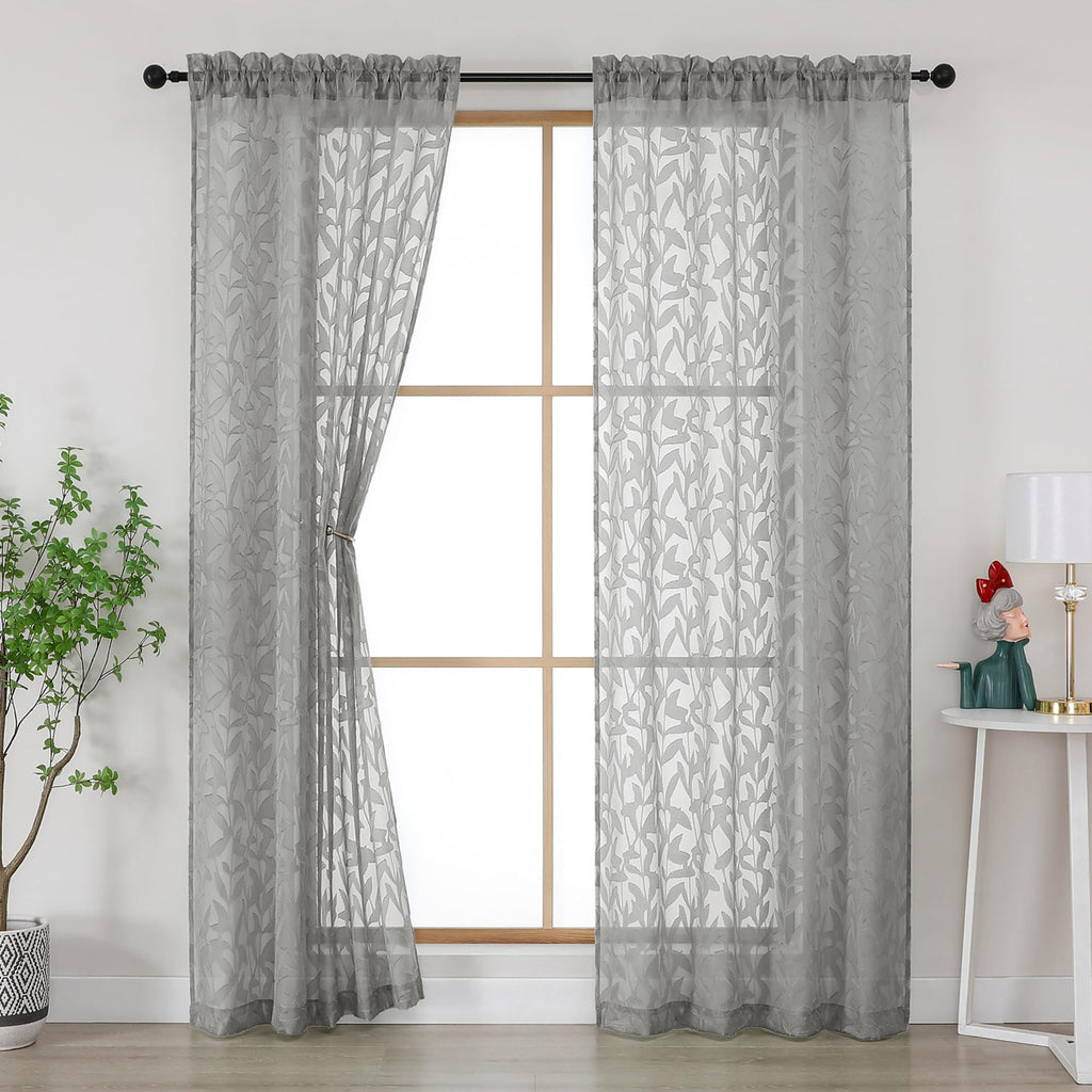 Gwine Sage Green Curtains 84 Inches Long 2 Panels Set, Light Filtering Soft Lightweight Sheer Curtains, Leaf Clip Jacquard Textured Curtain for Bedroom Living Room, 42Wx84L Inches, 2PCS