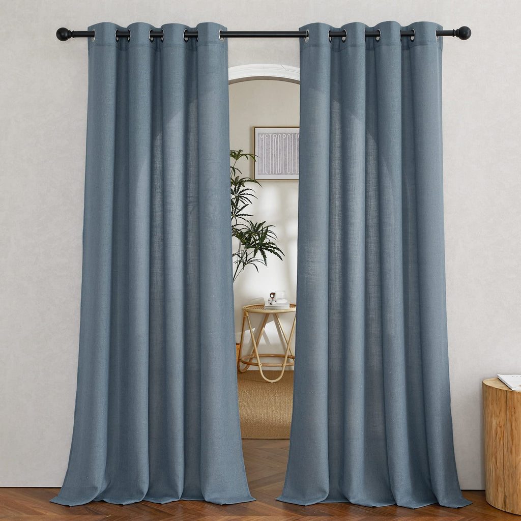 NICETOWN Linen Textured Semi Sheer Curtains 84 inches Length, Eyelet Top Bedroom Window Privacy Translucent Light Filtering Flax Sheer Drapes for Guest Room, 52 inches Wide, 2 Panels, Sea Mist