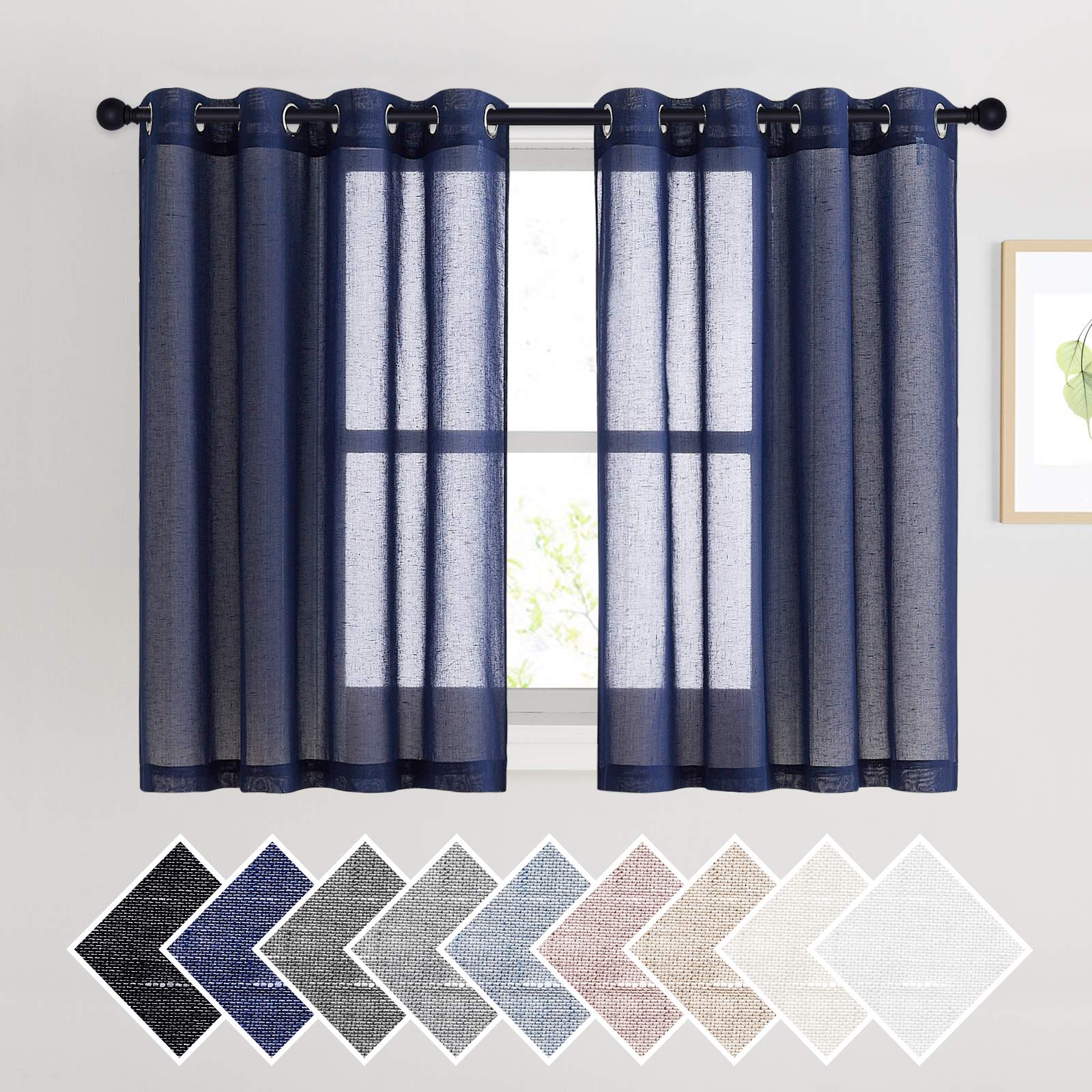 NICETOWN Linen Textured Semi Sheer Curtains 84 inches Length, Eyelet Top Bedroom Window Privacy Translucent Light Filtering Flax Sheer Drapes for Guest Room, 52 inches Wide, 2 Panels, Sea Mist