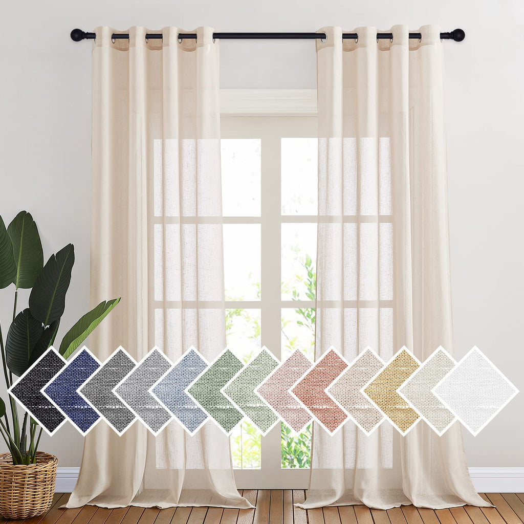 NICETOWN Linen Textured Semi Sheer Curtains 84 inches Length, Eyelet Top Bedroom Window Privacy Translucent Light Filtering Flax Sheer Drapes for Guest Room, 52 inches Wide, 2 Panels, Sea Mist