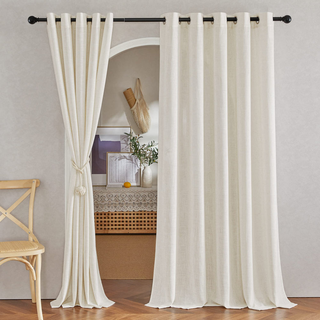 NICETOWN Linen Textured Semi Sheer Curtains 84 inches Length, Eyelet Top Bedroom Window Privacy Translucent Light Filtering Flax Sheer Drapes for Guest Room, 52 inches Wide, 2 Panels, Sea Mist