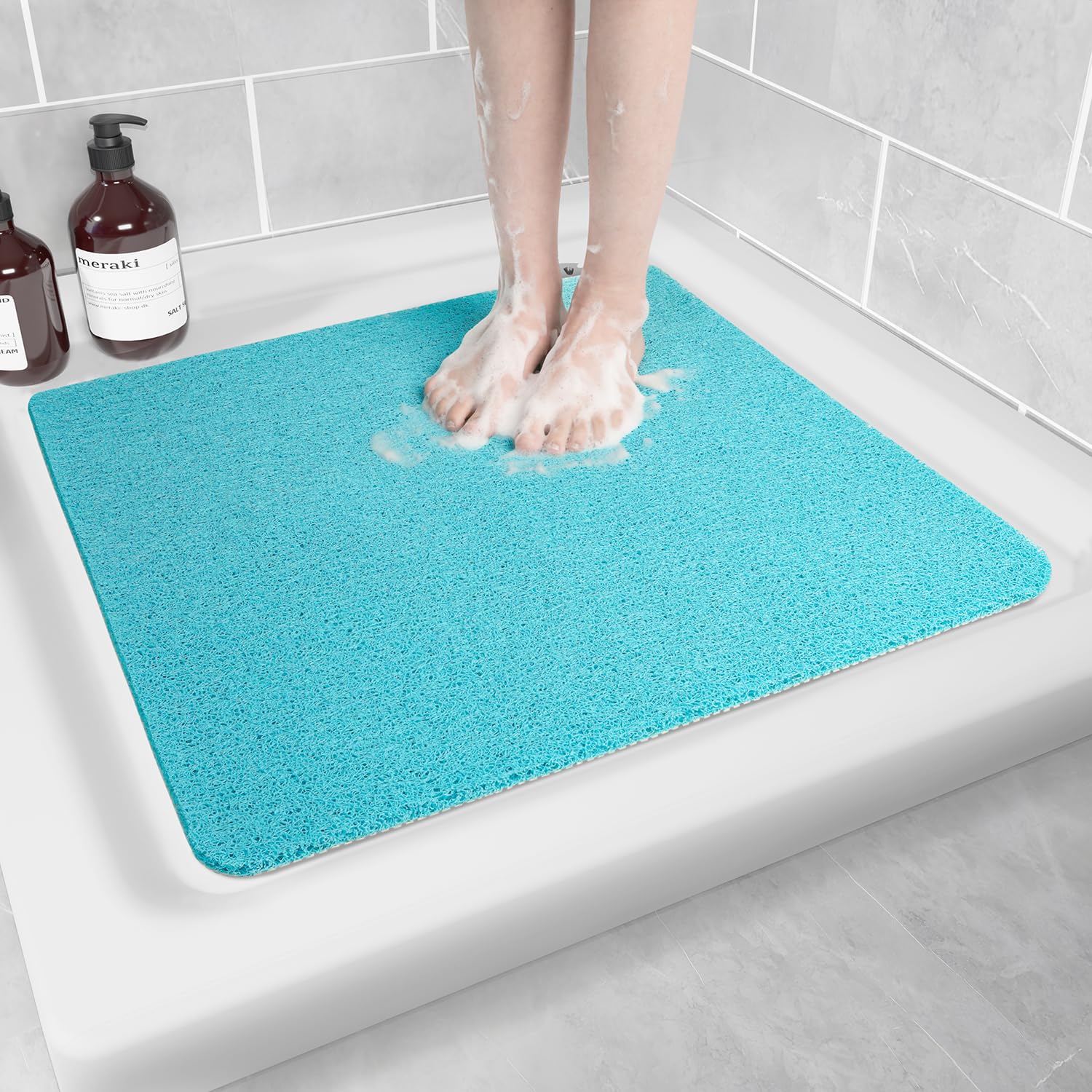 Hargiis Non Slip Bathtub Mat, Foot Scrubber Anti Slip Fast Drying Shower Mat for Tub, Floor,Bathroom, Home, Kitchen, Hotel, Beige, 24x16 Inches