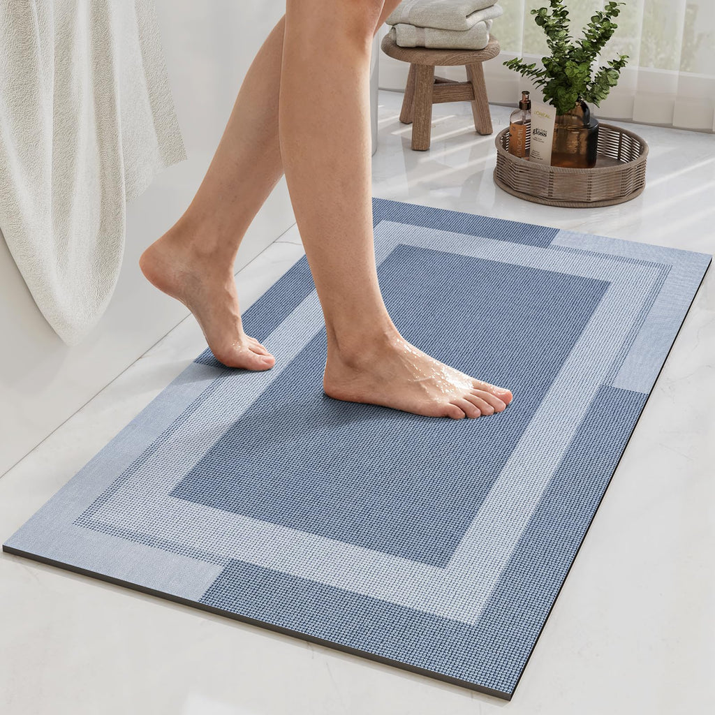 YDKGL Non Slip Bath Mat, Rubber Backing Ultra Thin Bathroom Rugs Fit Under Door Quick Dry Super Absorbent Washable Bath Rug Shower Mat for Bathroom Floor Bathtub Shower Sink, Easy Care Gray 16"x 24"