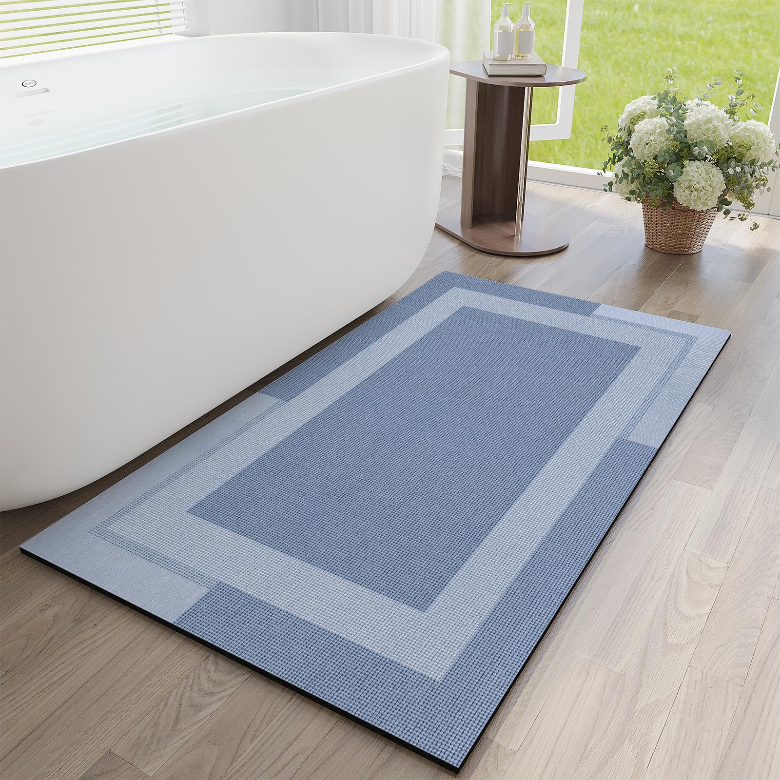 YDKGL Non Slip Bath Mat, Rubber Backing Ultra Thin Bathroom Rugs Fit Under Door Quick Dry Super Absorbent Washable Bath Rug Shower Mat for Bathroom Floor Bathtub Shower Sink, Easy Care Gray 16"x 24"