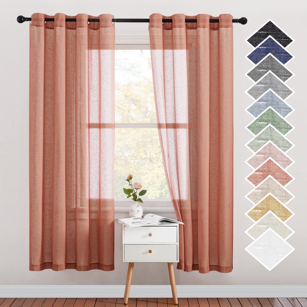 NICETOWN Linen Textured Semi Sheer Curtains 84 inches Length, Eyelet Top Bedroom Window Privacy Translucent Light Filtering Flax Sheer Drapes for Guest Room, 52 inches Wide, 2 Panels, Sea Mist