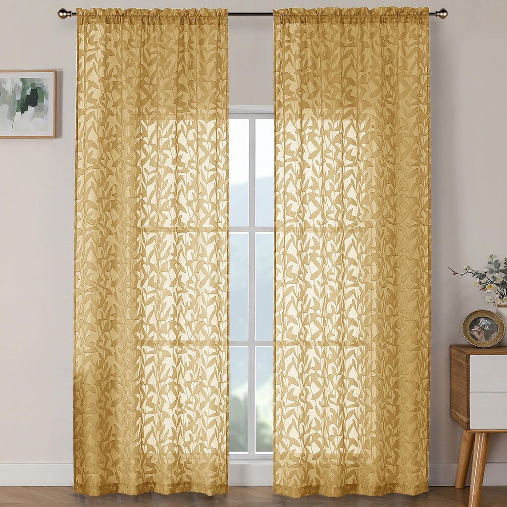 OWENIE Leyna 2 Panels Sage Green Sheer Curtains 63 Inch Length for Bedroom, Soft Lightweight Jacquard Clip Window Curtain for Living Room, Double Rod Pockets Textured Drapes, Each 40Wx63L Inches