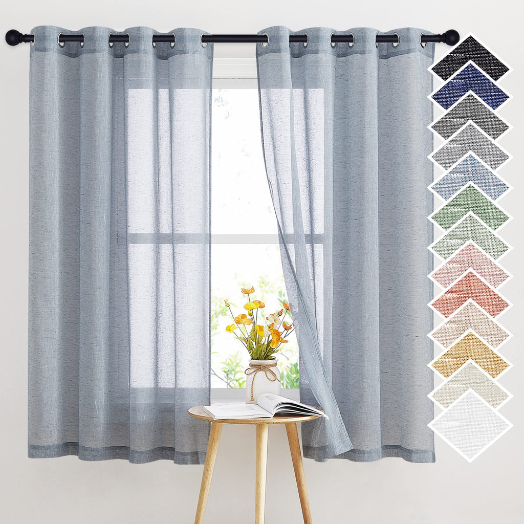 NICETOWN Linen Textured Semi Sheer Curtains 84 inches Length, Eyelet Top Bedroom Window Privacy Translucent Light Filtering Flax Sheer Drapes for Guest Room, 52 inches Wide, 2 Panels, Sea Mist