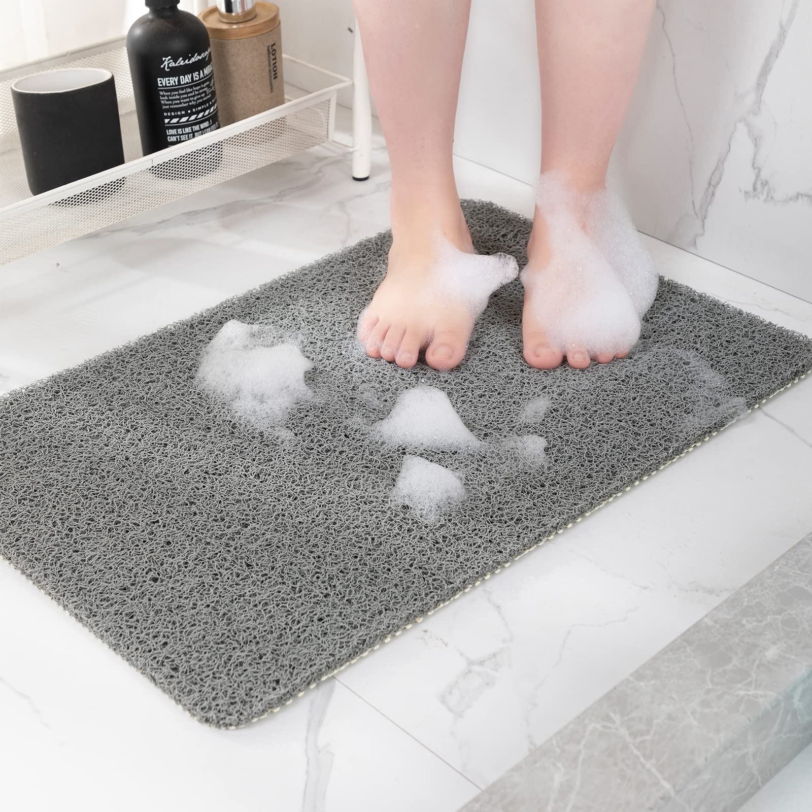 Hargiis Non Slip Bathtub Mat, Foot Scrubber Anti Slip Fast Drying Shower Mat for Tub, Floor,Bathroom, Home, Kitchen, Hotel, Beige, 24x16 Inches