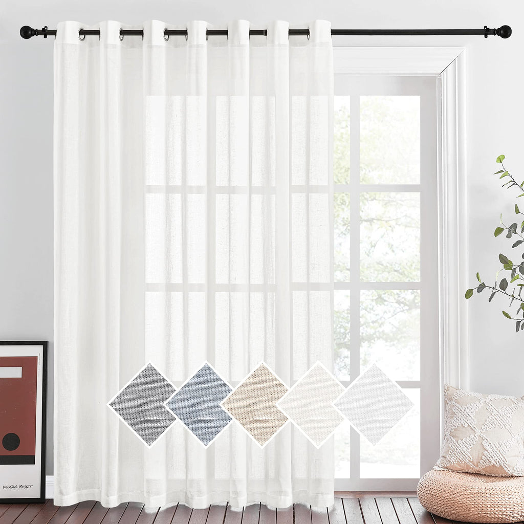 NICETOWN Linen Textured Semi Sheer Curtains 84 inches Length, Eyelet Top Bedroom Window Privacy Translucent Light Filtering Flax Sheer Drapes for Guest Room, 52 inches Wide, 2 Panels, Sea Mist
