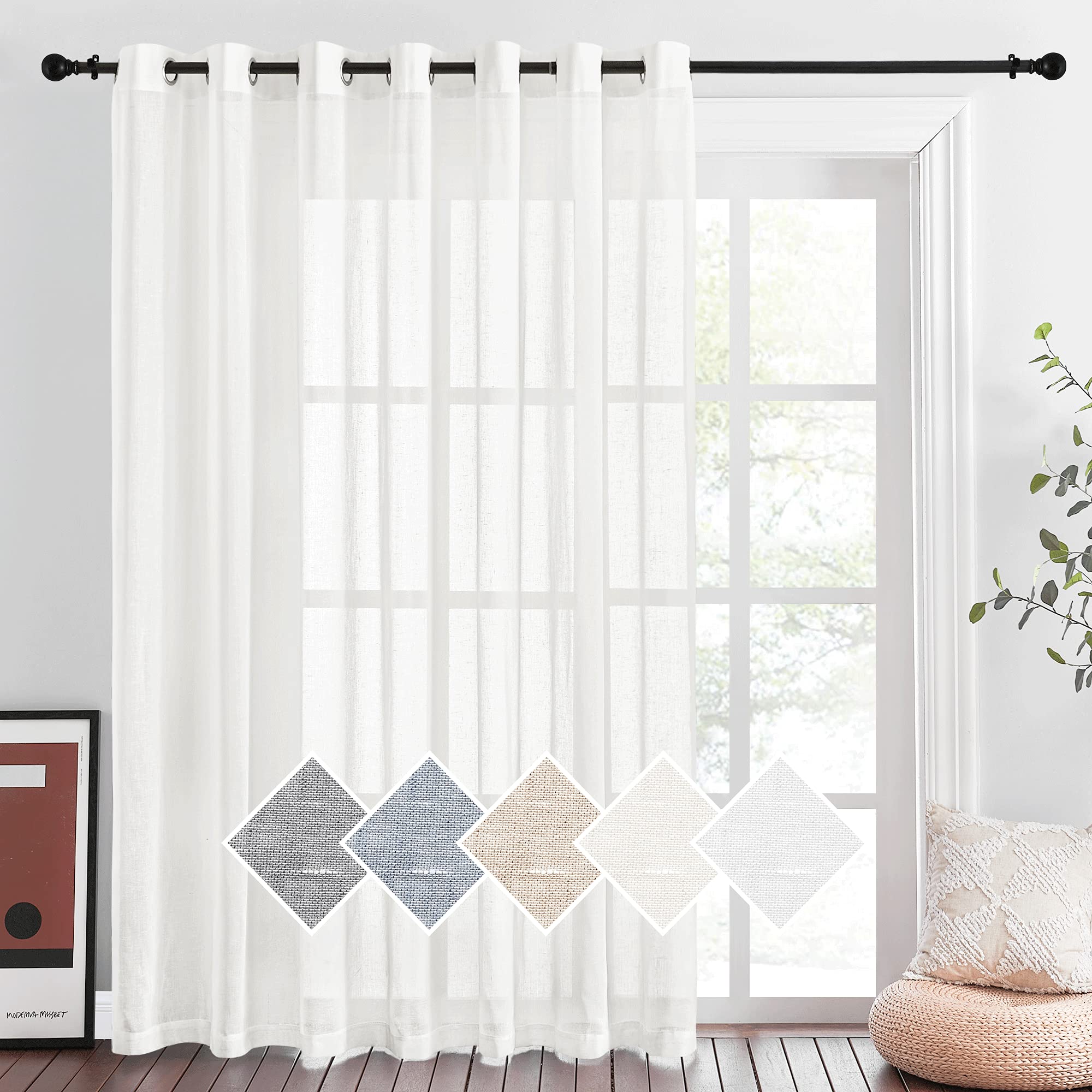 NICETOWN Linen Textured Semi Sheer Curtains 84 inches Length, Eyelet Top Bedroom Window Privacy Translucent Light Filtering Flax Sheer Drapes for Guest Room, 52 inches Wide, 2 Panels, Sea Mist