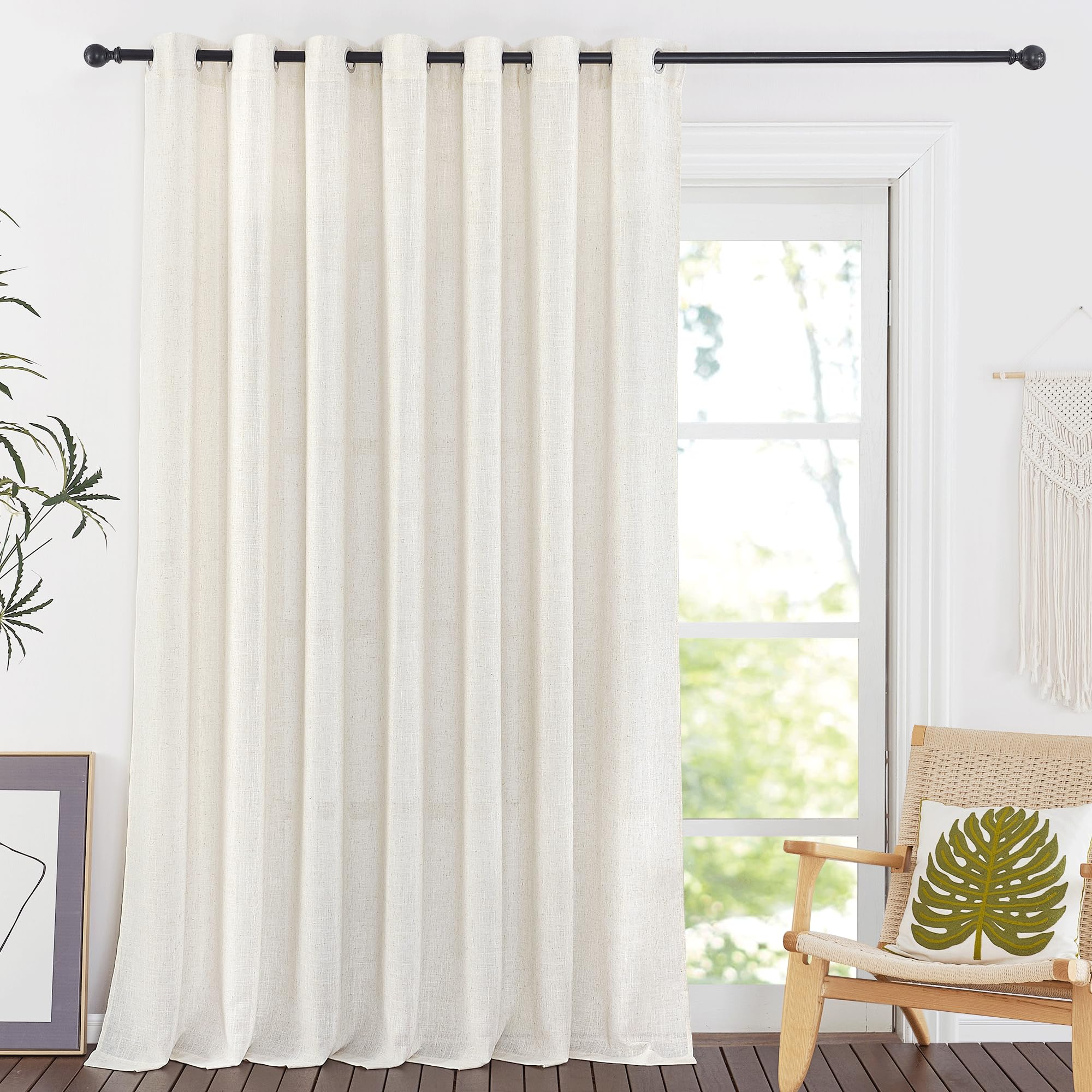 NICETOWN Linen Textured Semi Sheer Curtains 84 inches Length, Eyelet Top Bedroom Window Privacy Translucent Light Filtering Flax Sheer Drapes for Guest Room, 52 inches Wide, 2 Panels, Sea Mist