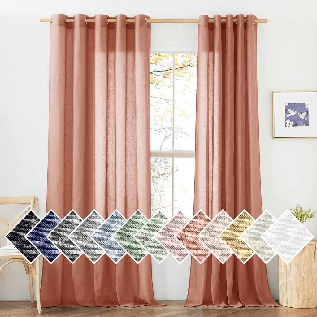 NICETOWN Linen Textured Semi Sheer Curtains 84 inches Length, Eyelet Top Bedroom Window Privacy Translucent Light Filtering Flax Sheer Drapes for Guest Room, 52 inches Wide, 2 Panels, Sea Mist