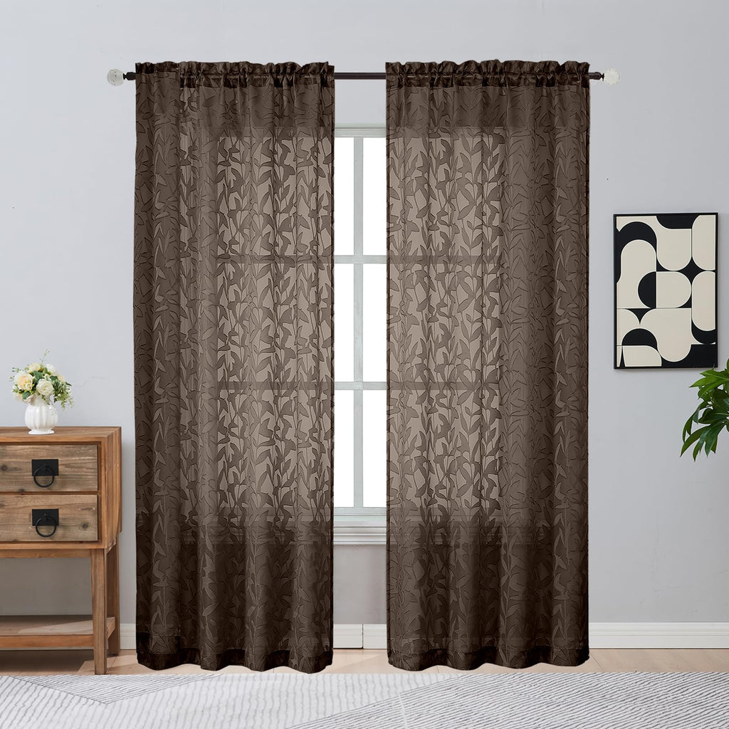 Gwine Sage Green Curtains 84 Inches Long 2 Panels Set, Light Filtering Soft Lightweight Sheer Curtains, Leaf Clip Jacquard Textured Curtain for Bedroom Living Room, 42Wx84L Inches, 2PCS