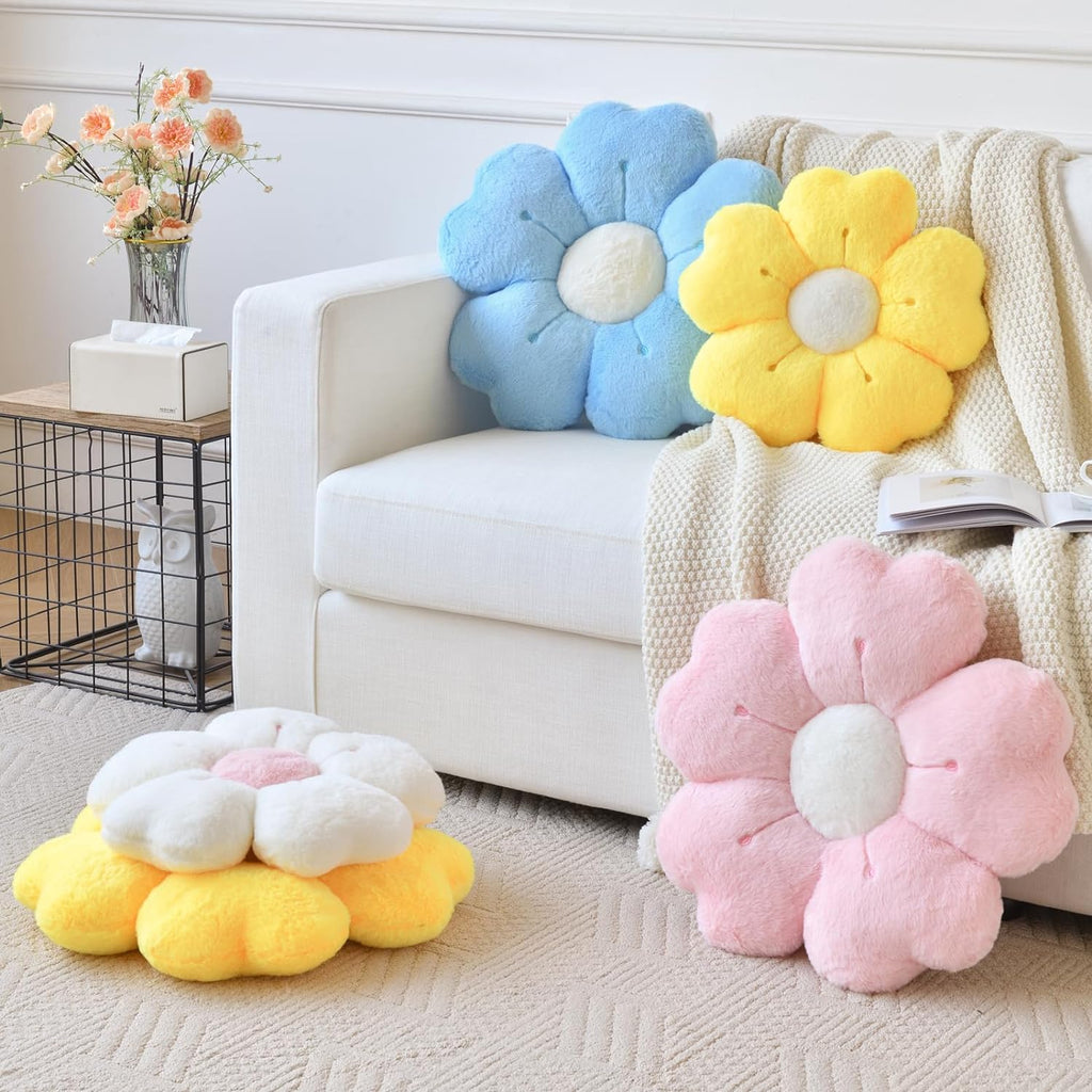 Flower Pillow, Cute Decorative Throw Pillow (White, 15 Inches) | Flower Shaped Pillow, Decorative Throw Pillows for Bed Couch, Cute Daisy Pillow Dorm Decor Floor Seating Cushion