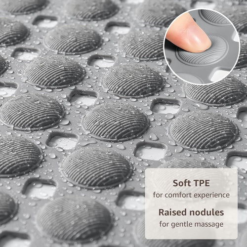 35x16 Inch Grey Non Slip Bathtub Shower Mat with Suction Cups Drain Holes Foot Scrubber Machine Washable Bathroom Floor Liner