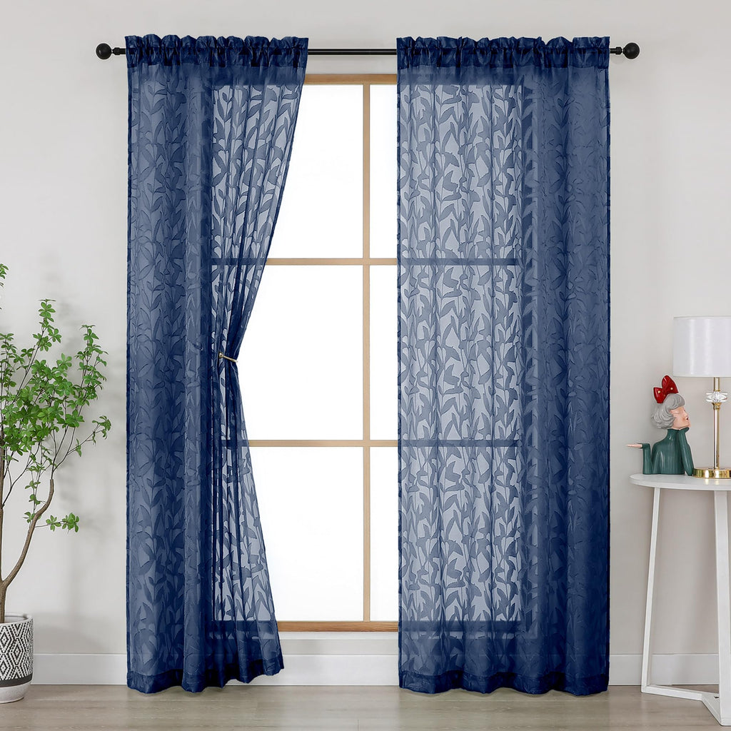 Gwine Sage Green Curtains 84 Inches Long 2 Panels Set, Light Filtering Soft Lightweight Sheer Curtains, Leaf Clip Jacquard Textured Curtain for Bedroom Living Room, 42Wx84L Inches, 2PCS