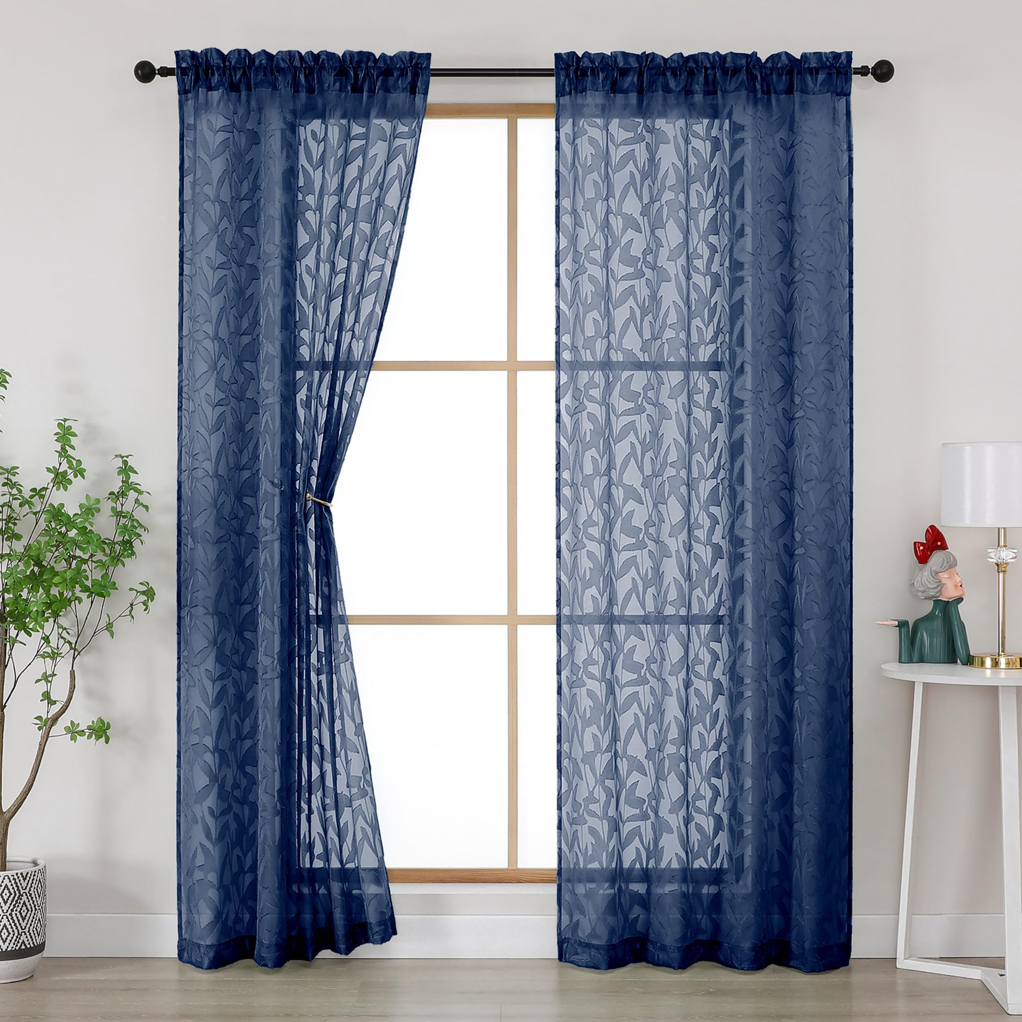 Gwine Sage Green Curtains 84 Inches Long 2 Panels Set, Light Filtering Soft Lightweight Sheer Curtains, Leaf Clip Jacquard Textured Curtain for Bedroom Living Room, 42Wx84L Inches, 2PCS