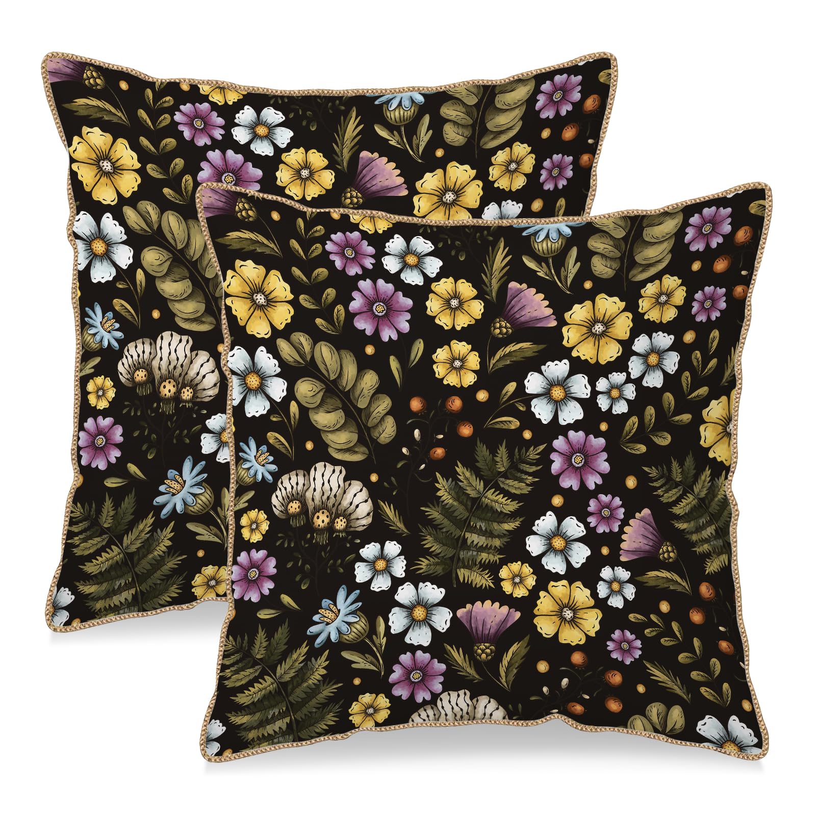 Vintage Floral Soft Velvet Throw Pillow Covers Set of 2 Burnt Orange Navy Flowers Plant Decorative Pillow Covers 18x18 Inch Art Botanical Pillow Case For Sofa Couch Outdoor Farmhouse Home Decor