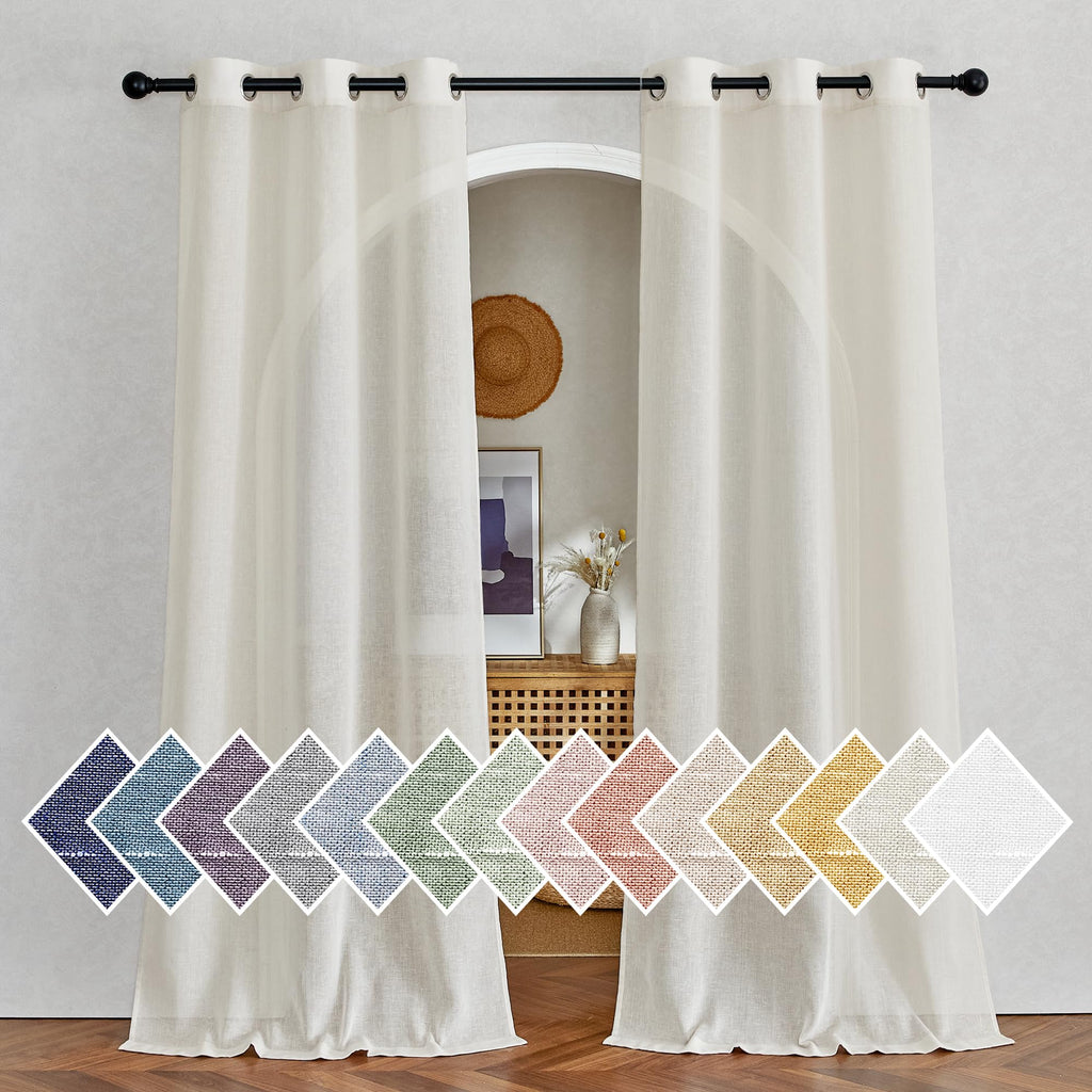 NICETOWN Linen Textured Semi Sheer Curtains 84 inches Length, Eyelet Top Bedroom Window Privacy Translucent Light Filtering Flax Sheer Drapes for Guest Room, 52 inches Wide, 2 Panels, Sea Mist