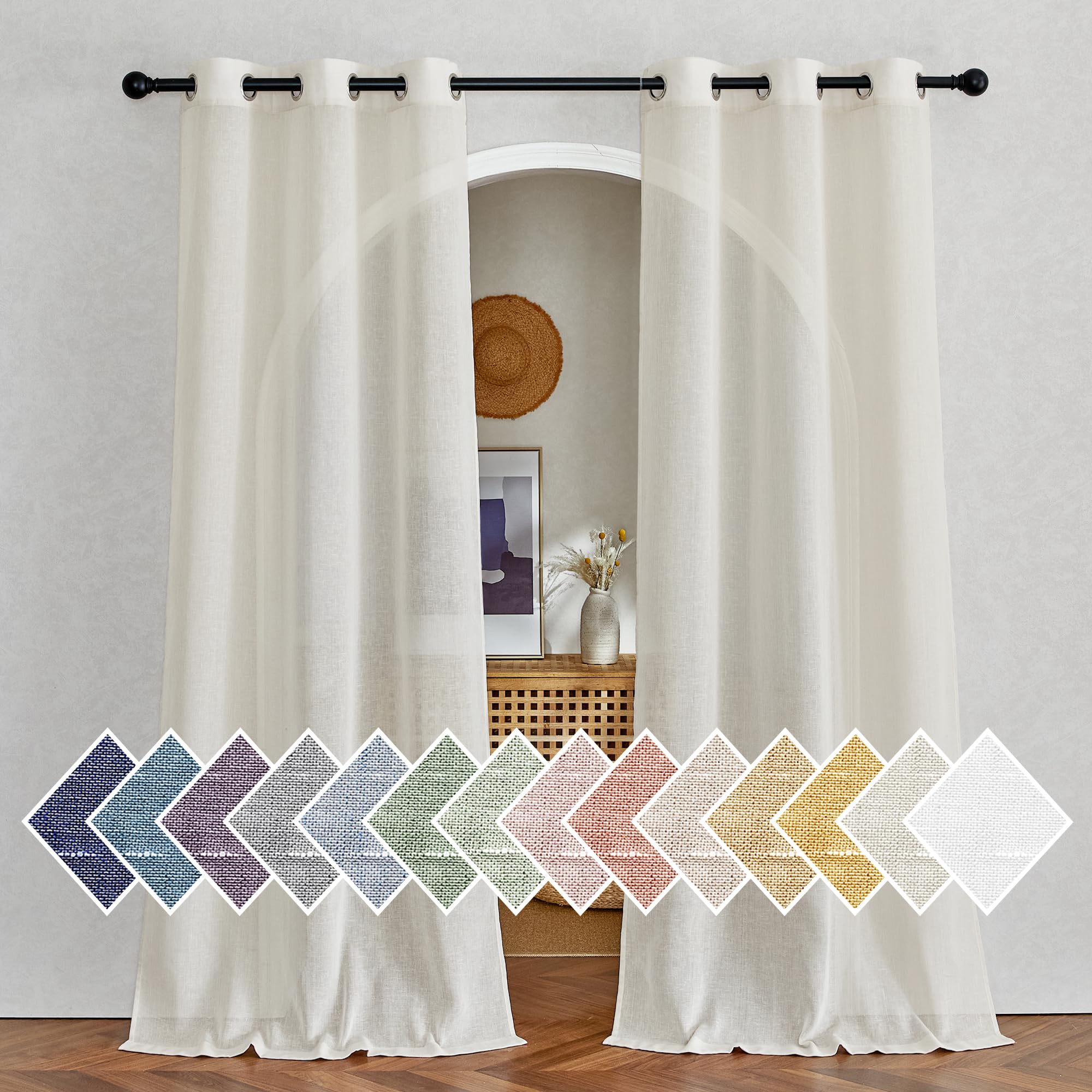 NICETOWN Linen Textured Semi Sheer Curtains 84 inches Length, Eyelet Top Bedroom Window Privacy Translucent Light Filtering Flax Sheer Drapes for Guest Room, 52 inches Wide, 2 Panels, Sea Mist