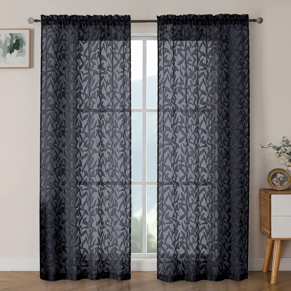 OWENIE Leyna 2 Panels Sage Green Sheer Curtains 63 Inch Length for Bedroom, Soft Lightweight Jacquard Clip Window Curtain for Living Room, Double Rod Pockets Textured Drapes, Each 40Wx63L Inches