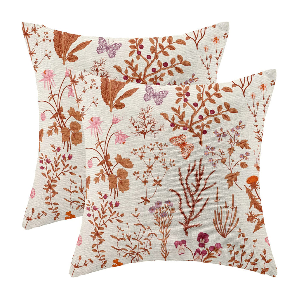 AEIOAE Spring Pillow Covers 18x18 Inch Set of 2,Sage Green Wild Flower Plant Throw Pillows Case,Seasonal Floral Outdoor Decorative Square Linen Farmhouse Decor Cushion Covers for Home Sofa Bed Couch
