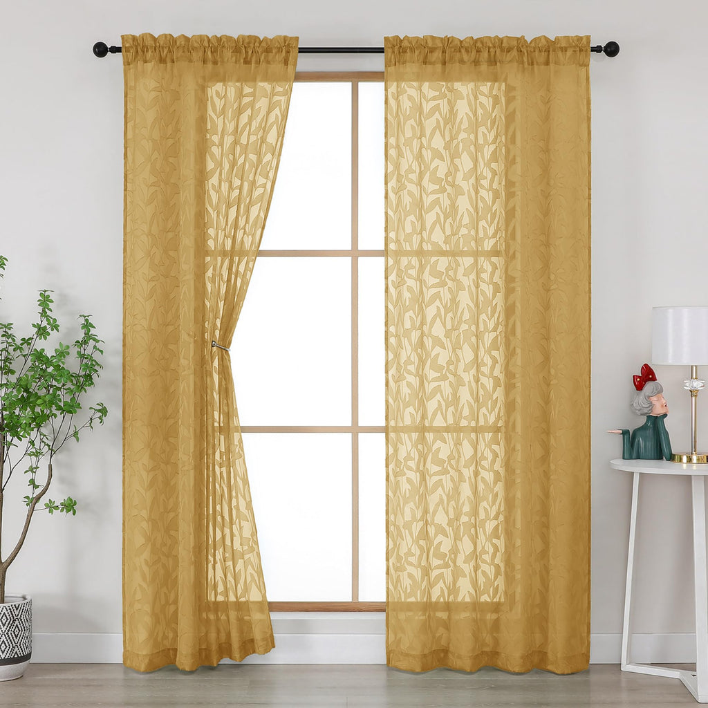 Gwine Sage Green Curtains 84 Inches Long 2 Panels Set, Light Filtering Soft Lightweight Sheer Curtains, Leaf Clip Jacquard Textured Curtain for Bedroom Living Room, 42Wx84L Inches, 2PCS
