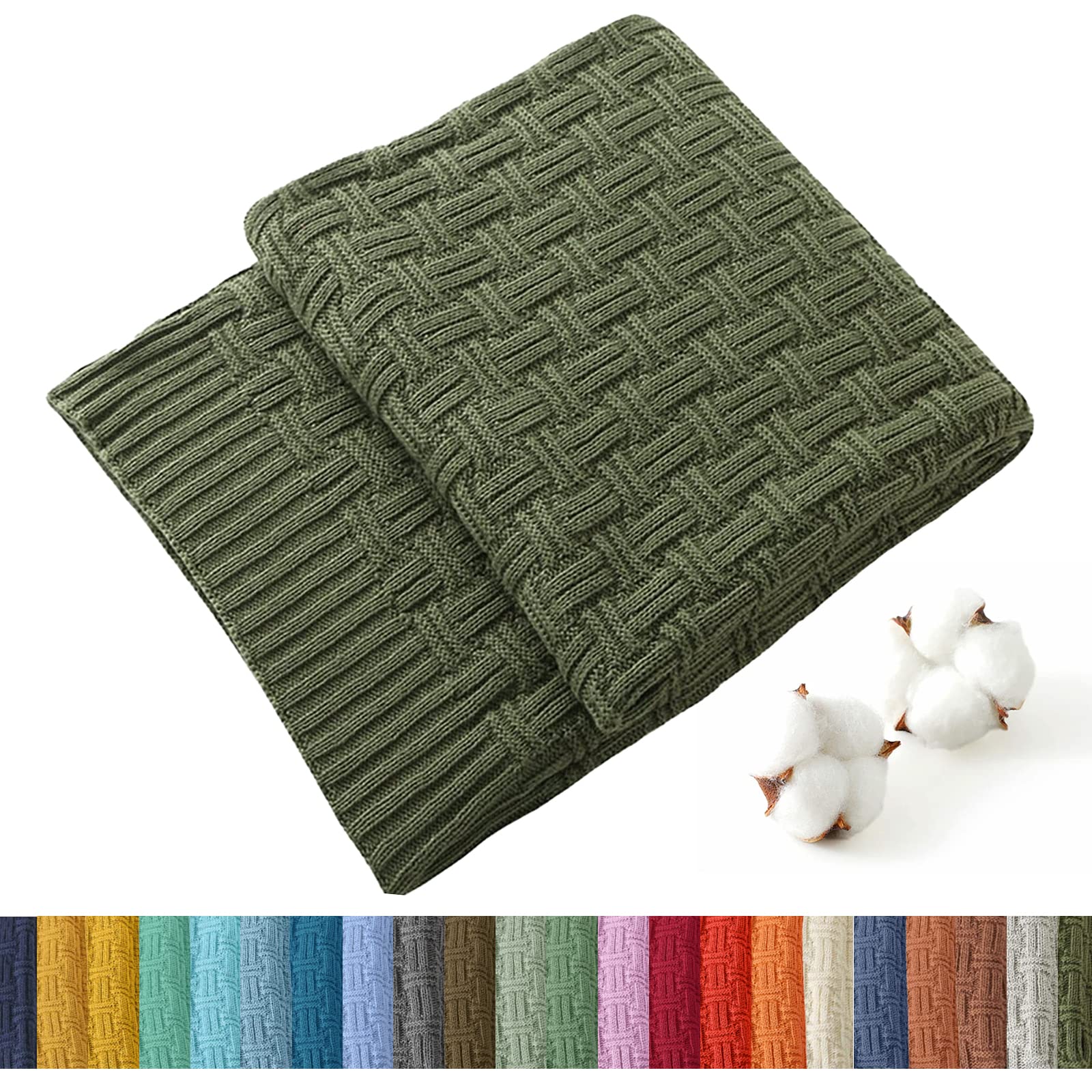 TREELY 100% Cotton Knitted Throw Blanket Couch Cover Blanket(60 x 80 Inches, Light Sage Green)