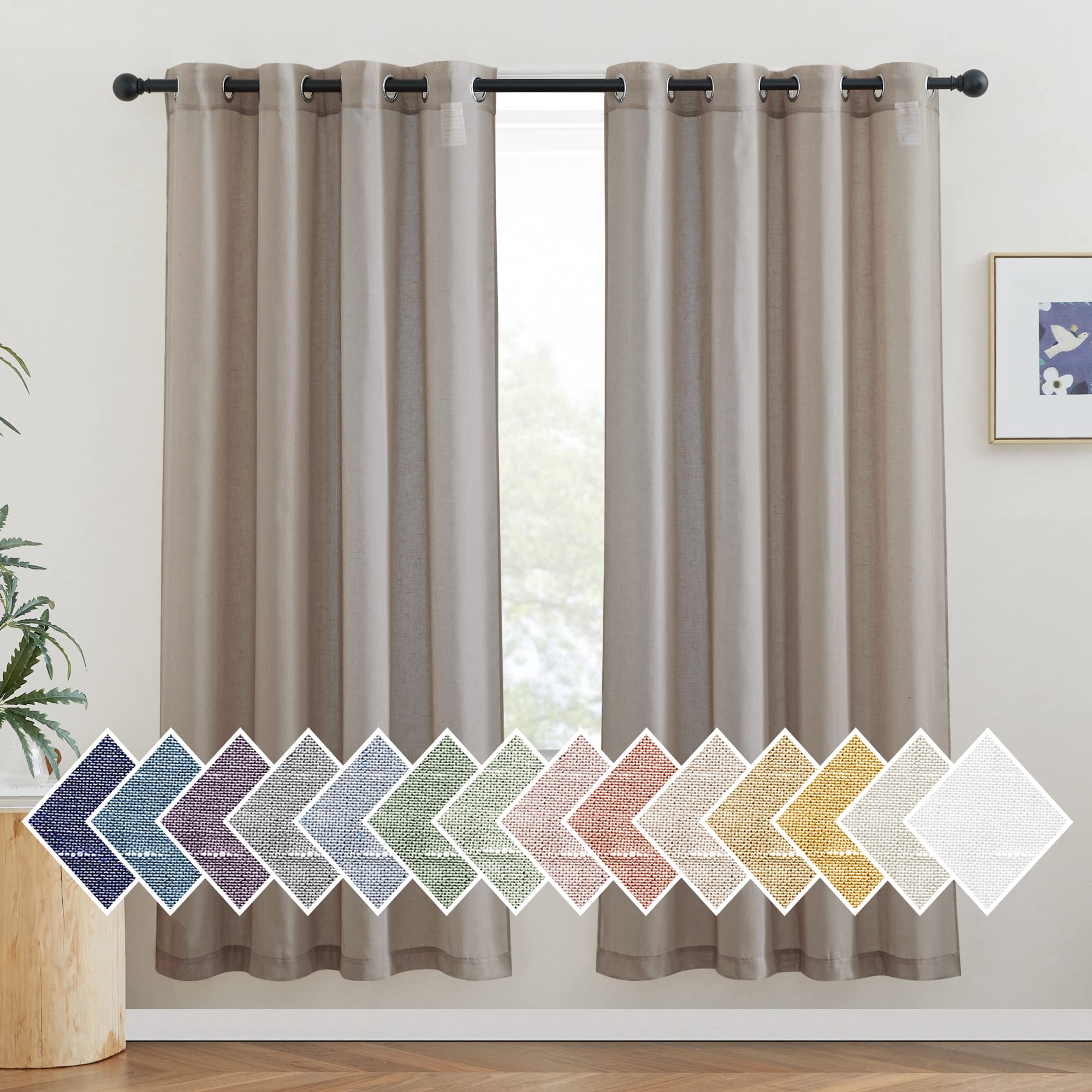 NICETOWN Linen Textured Semi Sheer Curtains 84 inches Length, Eyelet Top Bedroom Window Privacy Translucent Light Filtering Flax Sheer Drapes for Guest Room, 52 inches Wide, 2 Panels, Sea Mist