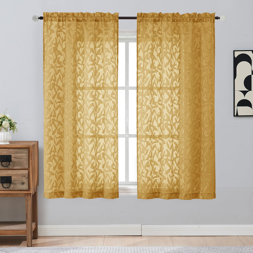 Gwine Sage Green Curtains 84 Inches Long 2 Panels Set, Light Filtering Soft Lightweight Sheer Curtains, Leaf Clip Jacquard Textured Curtain for Bedroom Living Room, 42Wx84L Inches, 2PCS