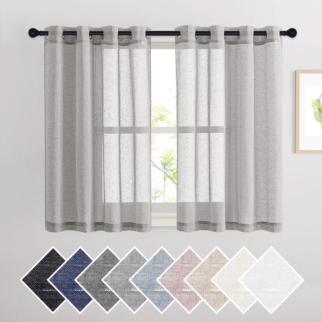 NICETOWN Linen Textured Semi Sheer Curtains 84 inches Length, Eyelet Top Bedroom Window Privacy Translucent Light Filtering Flax Sheer Drapes for Guest Room, 52 inches Wide, 2 Panels, Sea Mist
