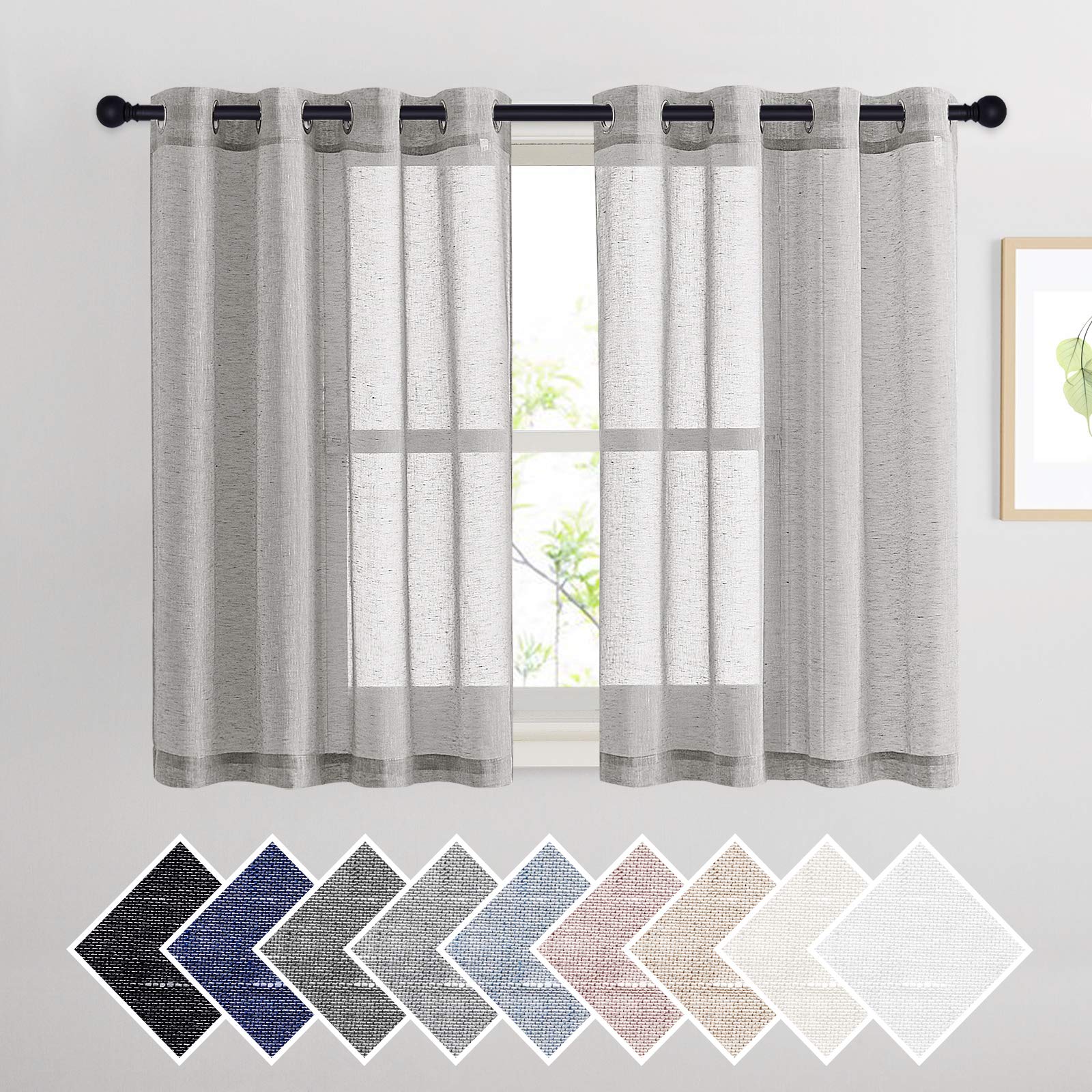 NICETOWN Linen Textured Semi Sheer Curtains 84 inches Length, Eyelet Top Bedroom Window Privacy Translucent Light Filtering Flax Sheer Drapes for Guest Room, 52 inches Wide, 2 Panels, Sea Mist