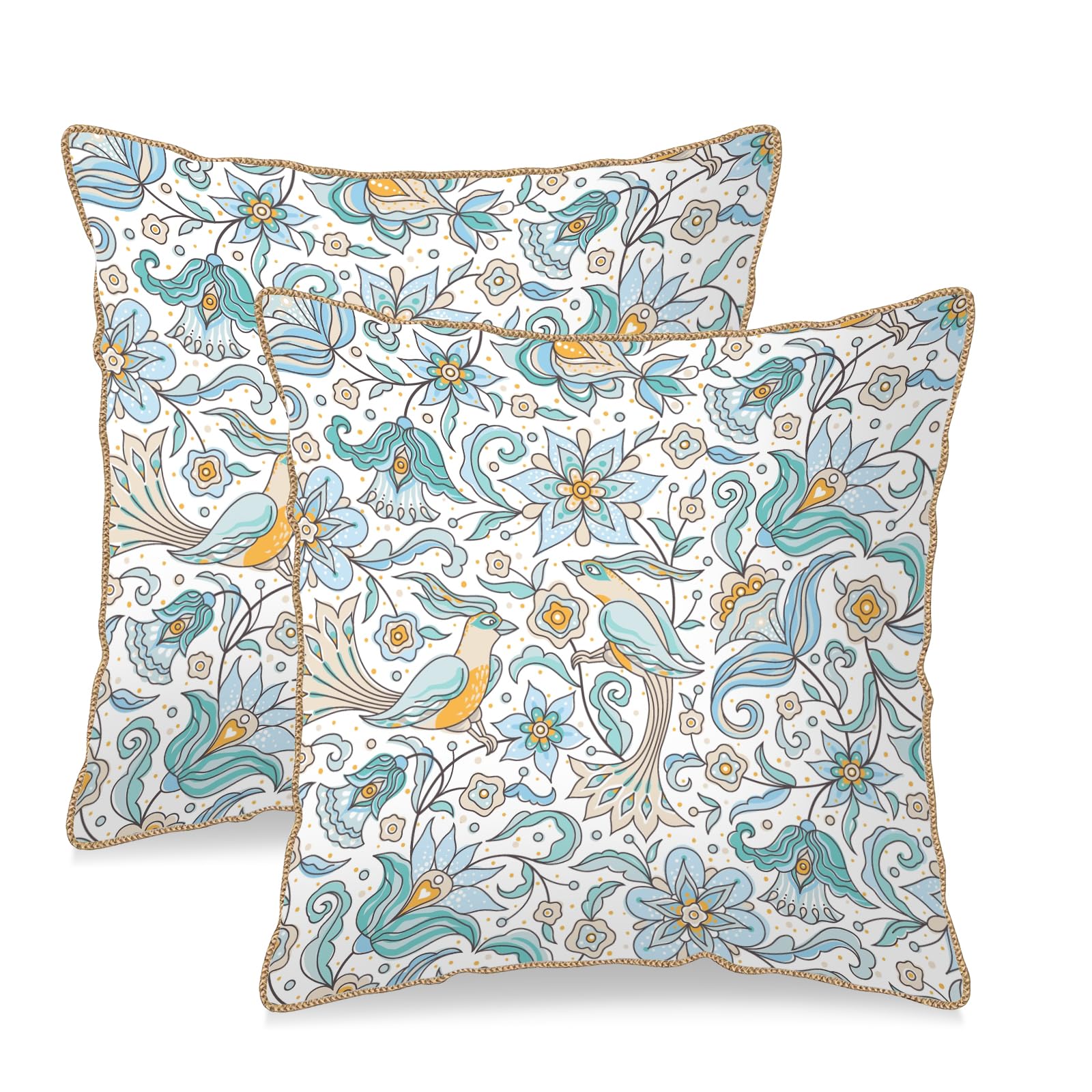 Vintage Floral Soft Velvet Throw Pillow Covers Set of 2 Burnt Orange Navy Flowers Plant Decorative Pillow Covers 18x18 Inch Art Botanical Pillow Case For Sofa Couch Outdoor Farmhouse Home Decor