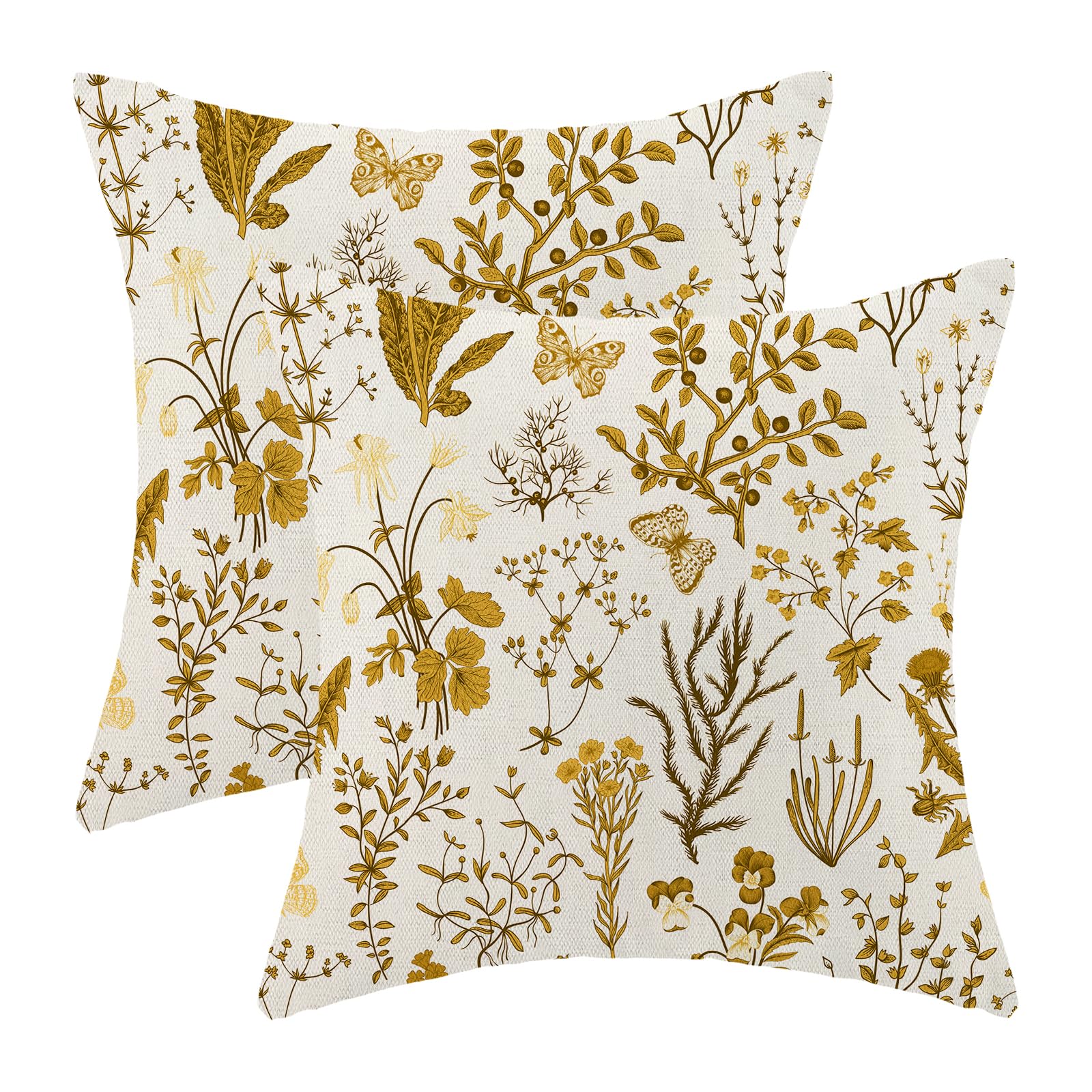 AEIOAE Spring Pillow Covers 18x18 Inch Set of 2,Sage Green Wild Flower Plant Throw Pillows Case,Seasonal Floral Outdoor Decorative Square Linen Farmhouse Decor Cushion Covers for Home Sofa Bed Couch