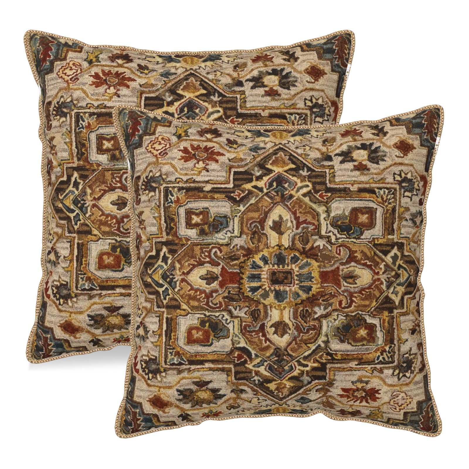 Vintage Floral Soft Velvet Throw Pillow Covers Set of 2 Burnt Orange Navy Flowers Plant Decorative Pillow Covers 18x18 Inch Art Botanical Pillow Case For Sofa Couch Outdoor Farmhouse Home Decor