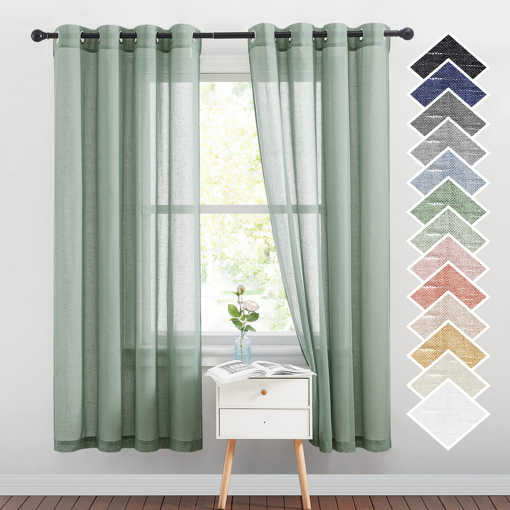 NICETOWN Linen Textured Semi Sheer Curtains 84 inches Length, Eyelet Top Bedroom Window Privacy Translucent Light Filtering Flax Sheer Drapes for Guest Room, 52 inches Wide, 2 Panels, Sea Mist