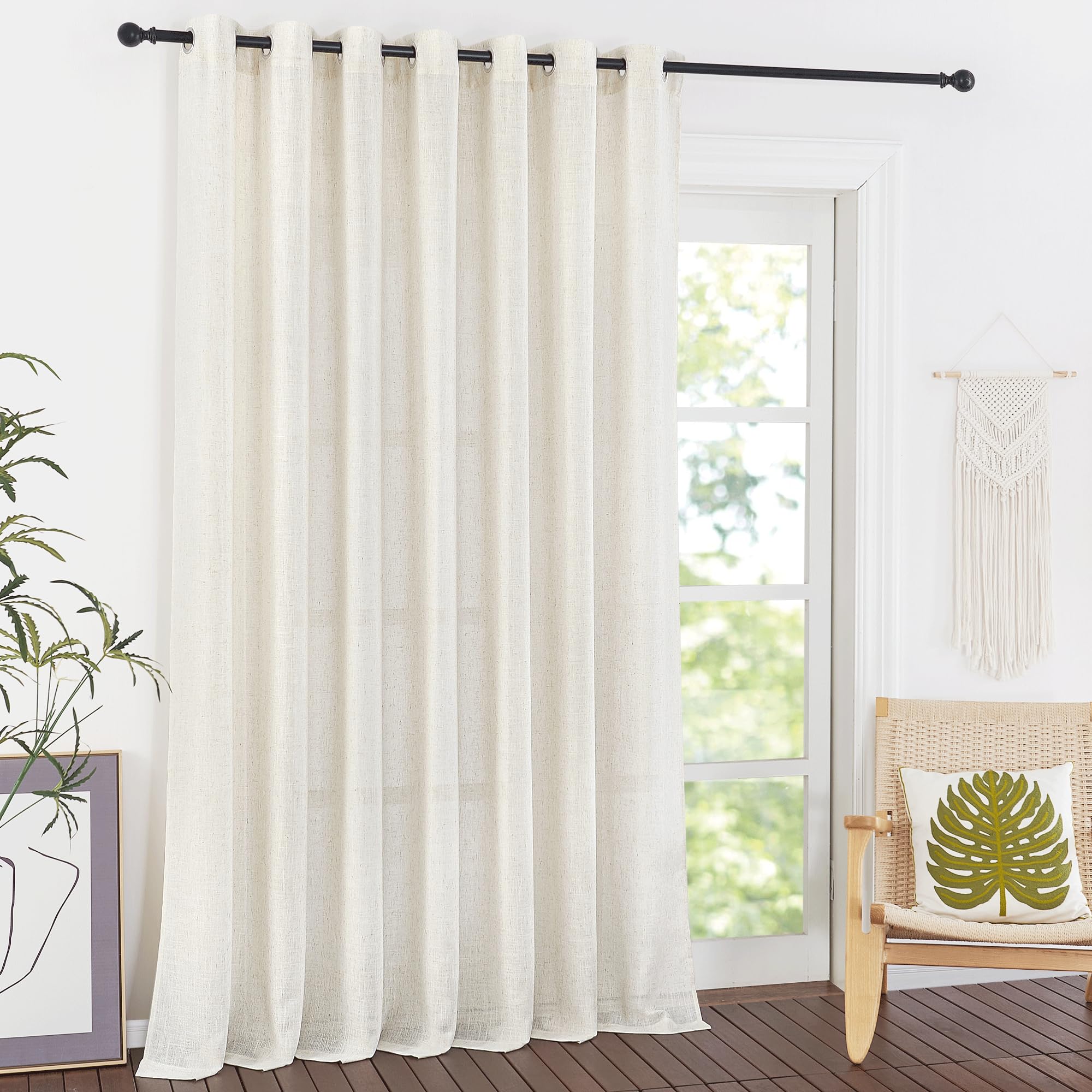 NICETOWN Linen Textured Semi Sheer Curtains 84 inches Length, Eyelet Top Bedroom Window Privacy Translucent Light Filtering Flax Sheer Drapes for Guest Room, 52 inches Wide, 2 Panels, Sea Mist