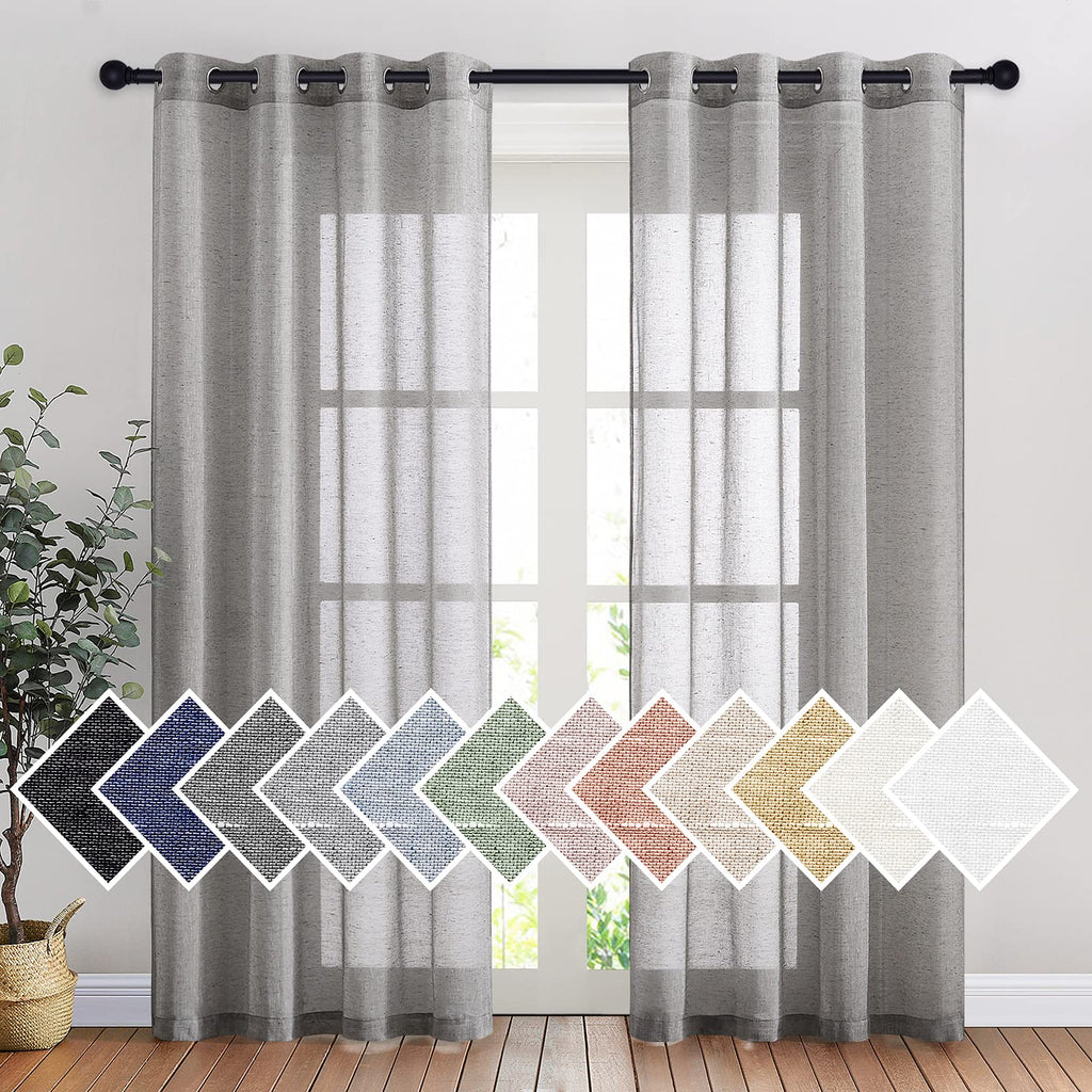 NICETOWN Linen Textured Semi Sheer Curtains 84 inches Length, Eyelet Top Bedroom Window Privacy Translucent Light Filtering Flax Sheer Drapes for Guest Room, 52 inches Wide, 2 Panels, Sea Mist