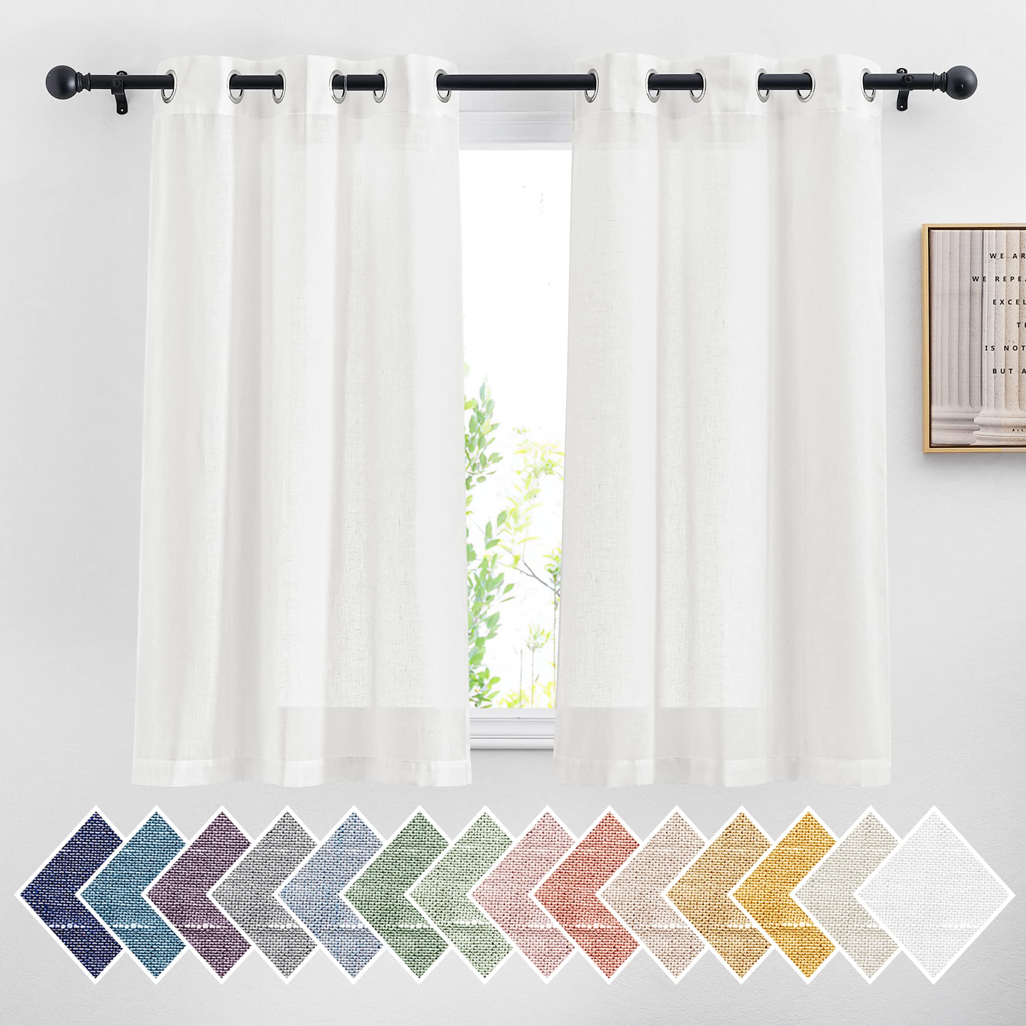 NICETOWN Linen Textured Semi Sheer Curtains 84 inches Length, Eyelet Top Bedroom Window Privacy Translucent Light Filtering Flax Sheer Drapes for Guest Room, 52 inches Wide, 2 Panels, Sea Mist