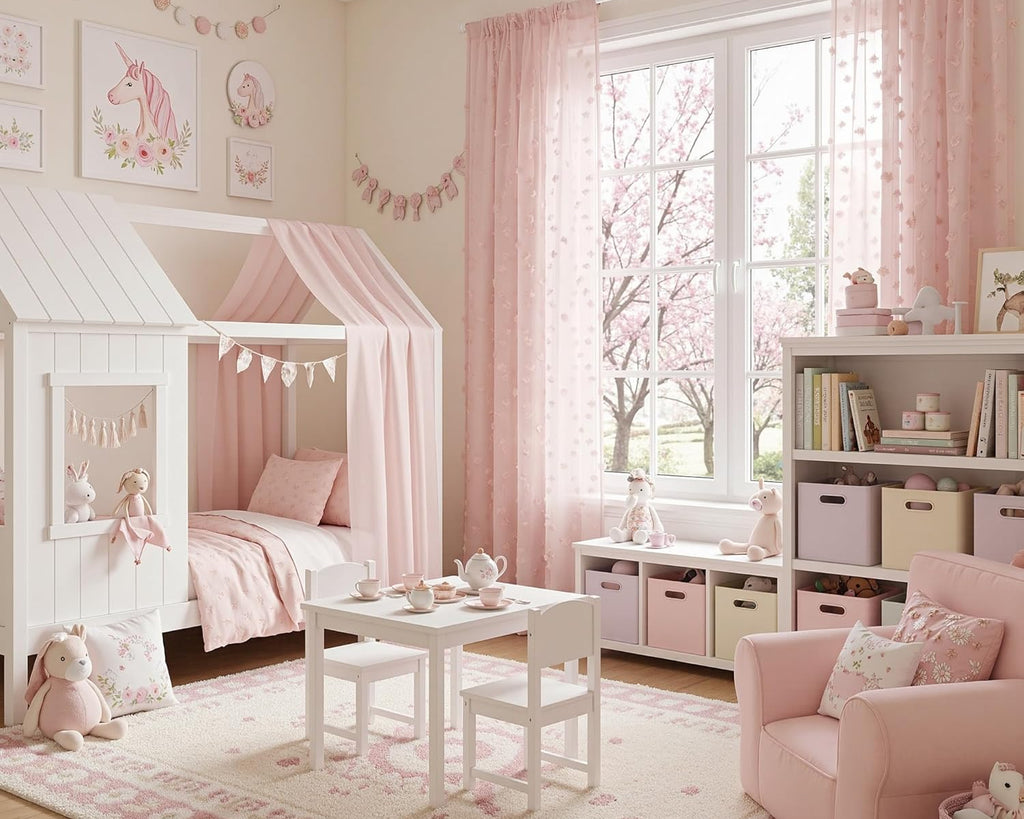 2 Panels 52"W x 84"L Dusty Rose Pom Pom Sheer Curtains Rod Pocket Light Filtering Boho Window Drapes for Girls Bedroom Nursery Kids Room