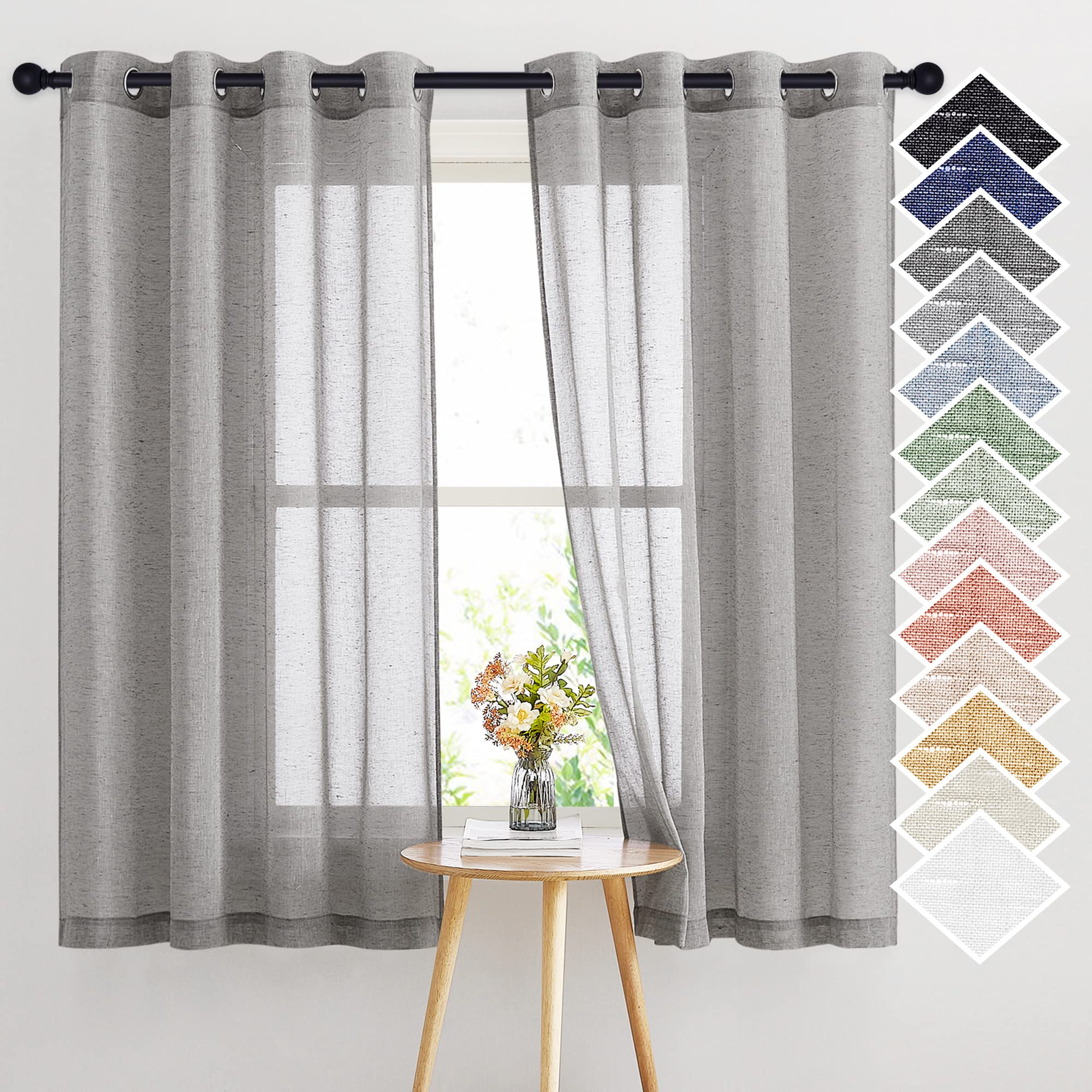 NICETOWN Linen Textured Semi Sheer Curtains 84 inches Length, Eyelet Top Bedroom Window Privacy Translucent Light Filtering Flax Sheer Drapes for Guest Room, 52 inches Wide, 2 Panels, Sea Mist