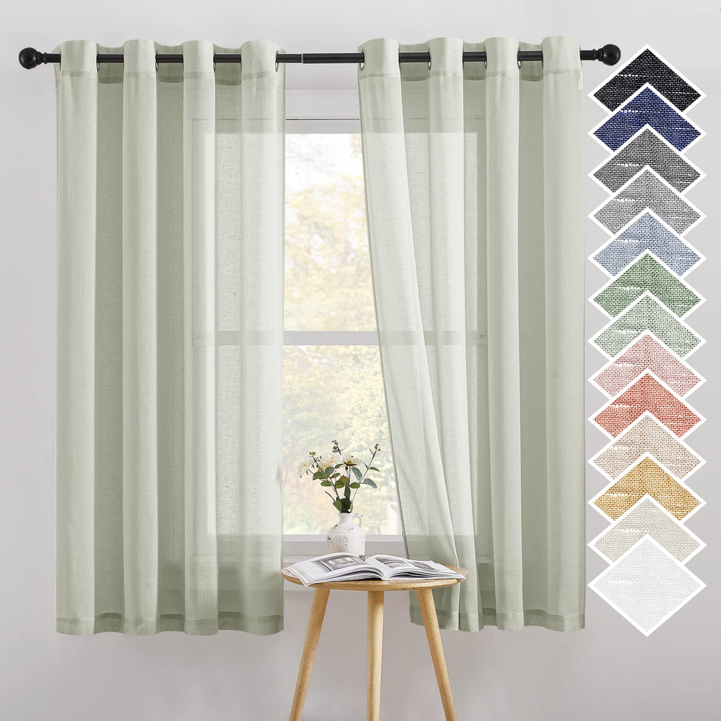 NICETOWN Linen Textured Semi Sheer Curtains 84 inches Length, Eyelet Top Bedroom Window Privacy Translucent Light Filtering Flax Sheer Drapes for Guest Room, 52 inches Wide, 2 Panels, Sea Mist