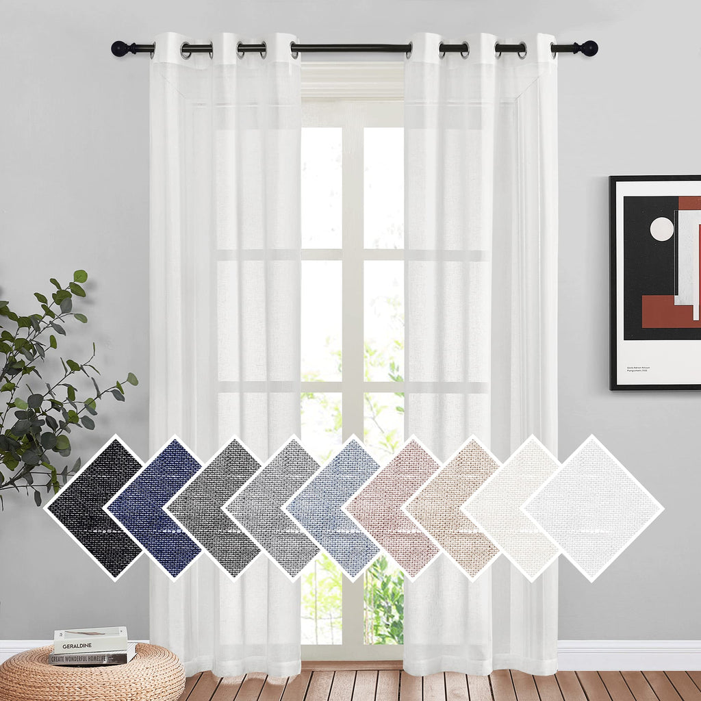 NICETOWN Linen Textured Semi Sheer Curtains 84 inches Length, Eyelet Top Bedroom Window Privacy Translucent Light Filtering Flax Sheer Drapes for Guest Room, 52 inches Wide, 2 Panels, Sea Mist