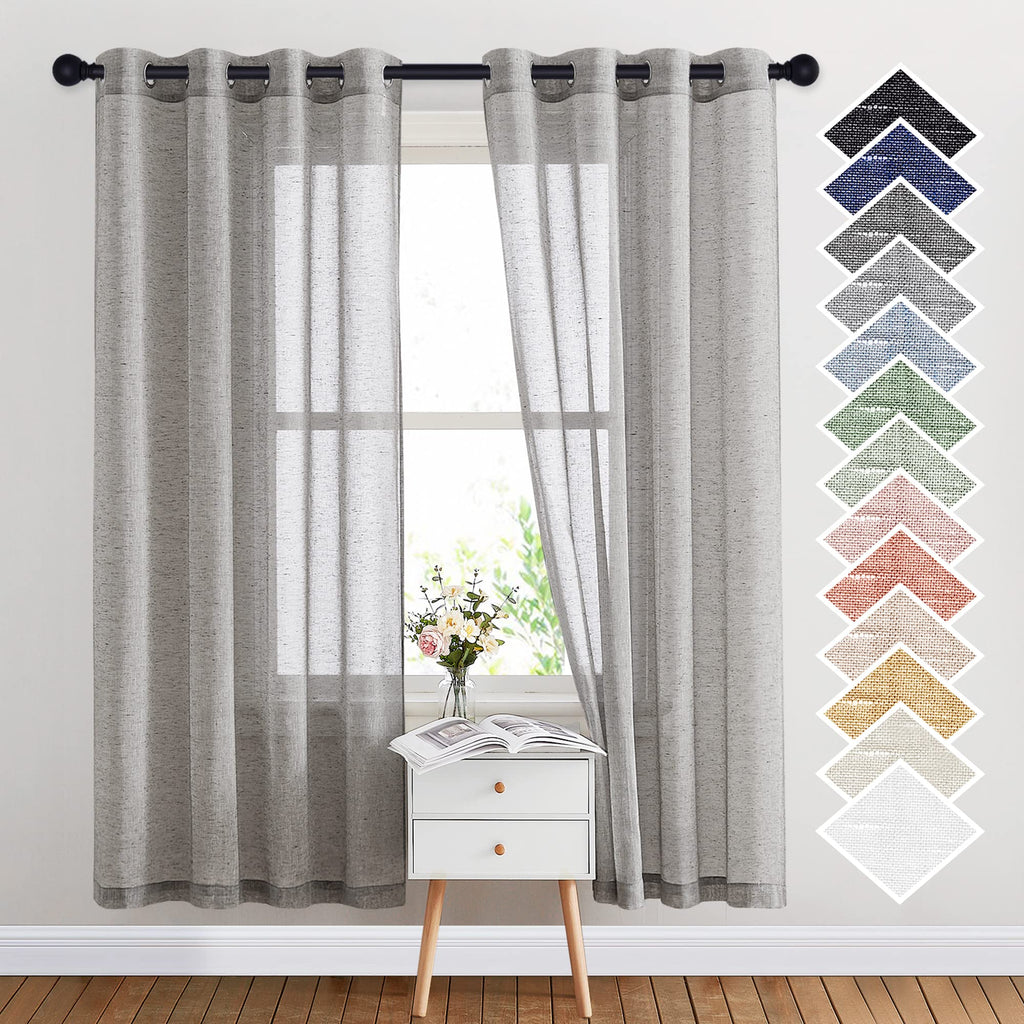 NICETOWN Linen Textured Semi Sheer Curtains 84 inches Length, Eyelet Top Bedroom Window Privacy Translucent Light Filtering Flax Sheer Drapes for Guest Room, 52 inches Wide, 2 Panels, Sea Mist