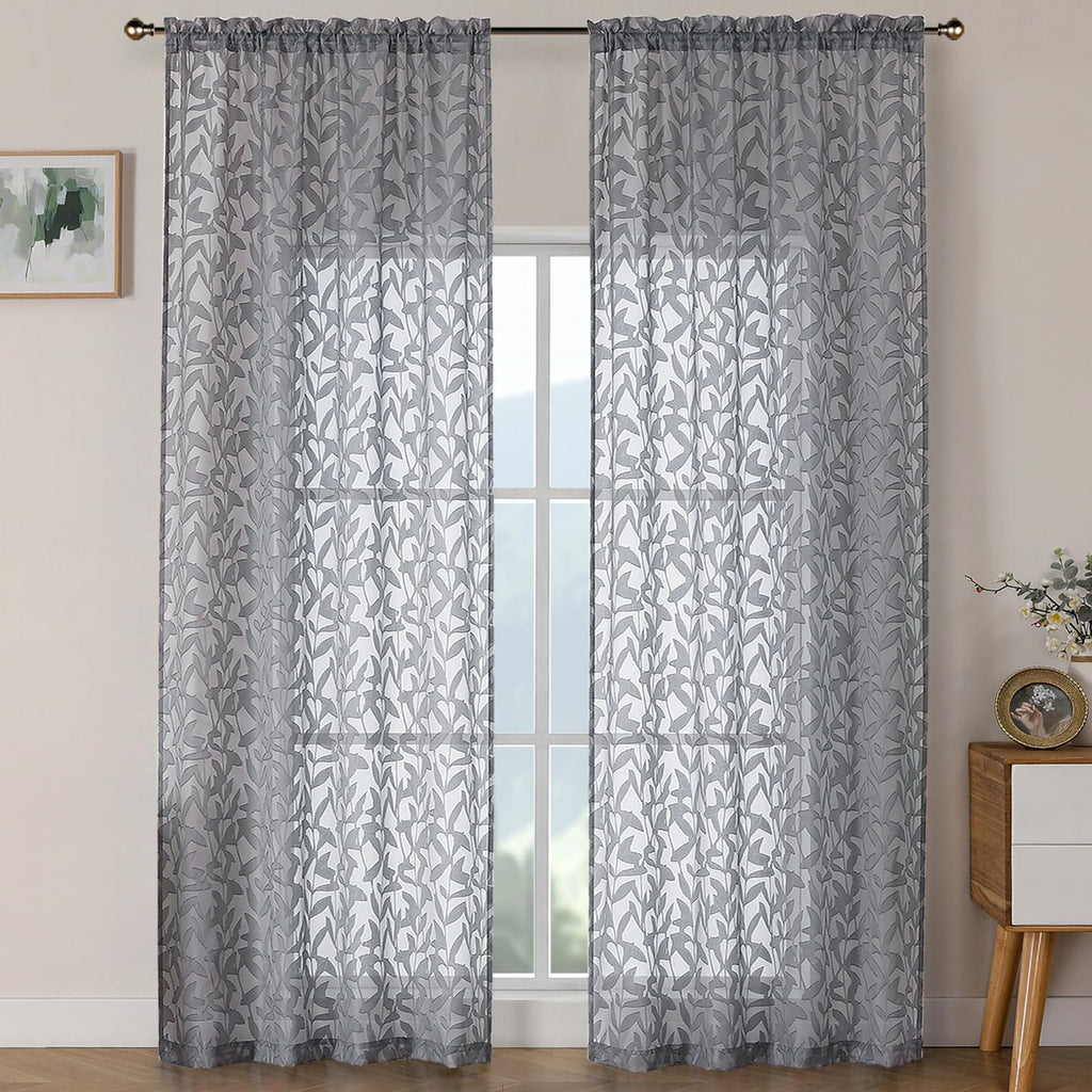 OWENIE Leyna 2 Panels Sage Green Sheer Curtains 63 Inch Length for Bedroom, Soft Lightweight Jacquard Clip Window Curtain for Living Room, Double Rod Pockets Textured Drapes, Each 40Wx63L Inches